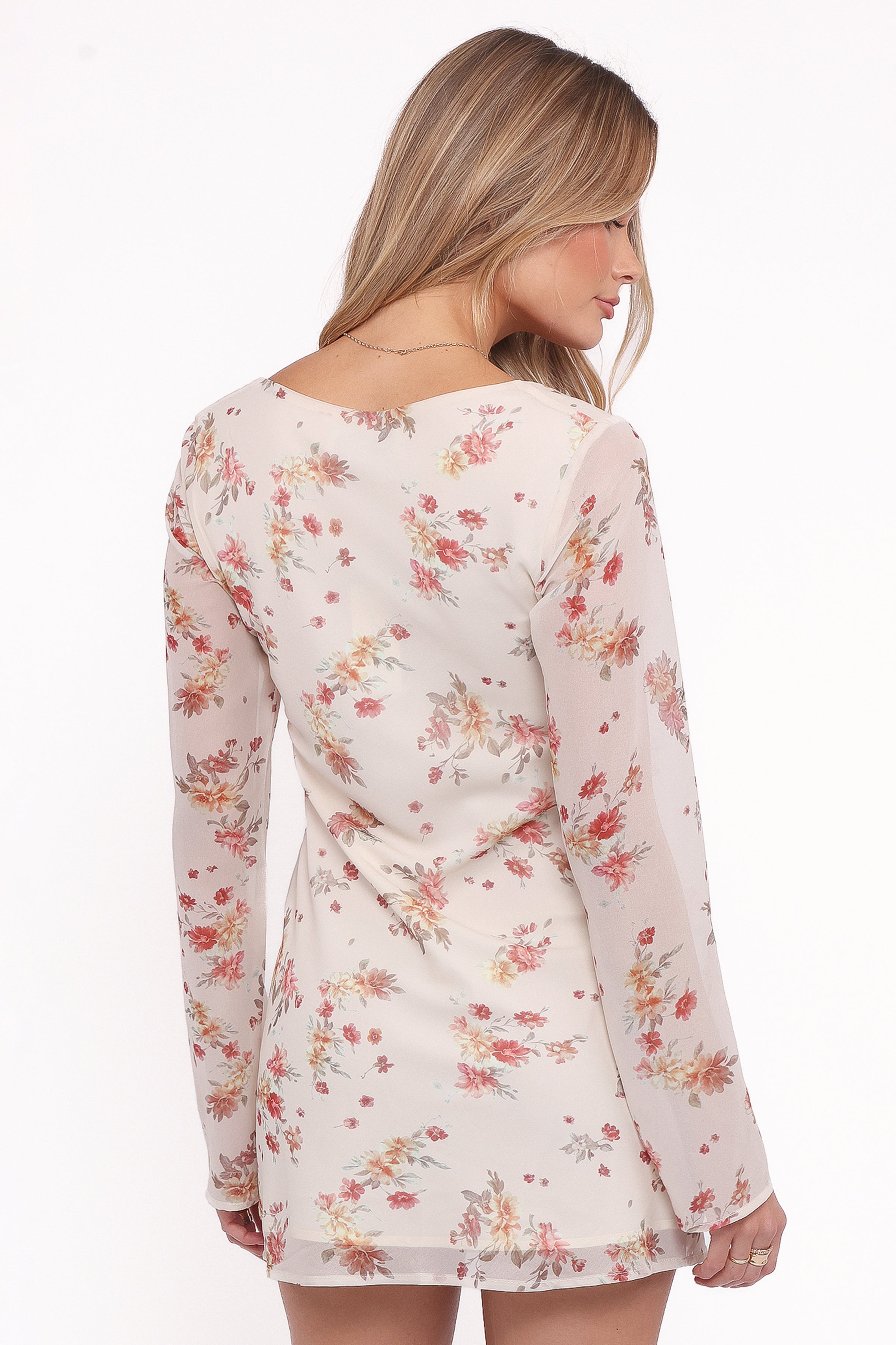 Petal and Pup USA DRESSES Everlyn Long Sleeve Mini Dress - Cream Floral