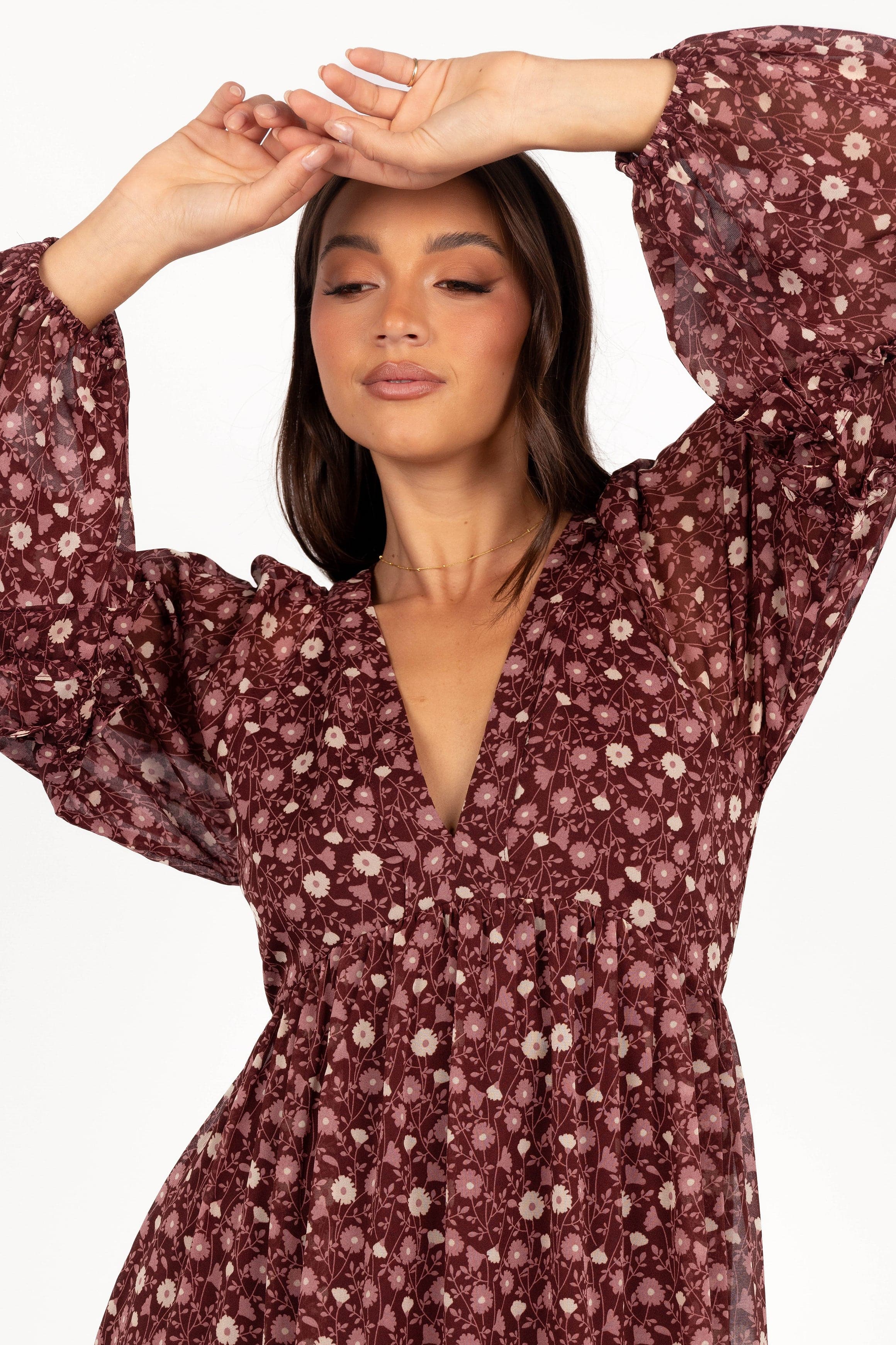 Petal and Pup USA DRESSES Evian Long Sleeve Maxi Dress - Burgundy Multi