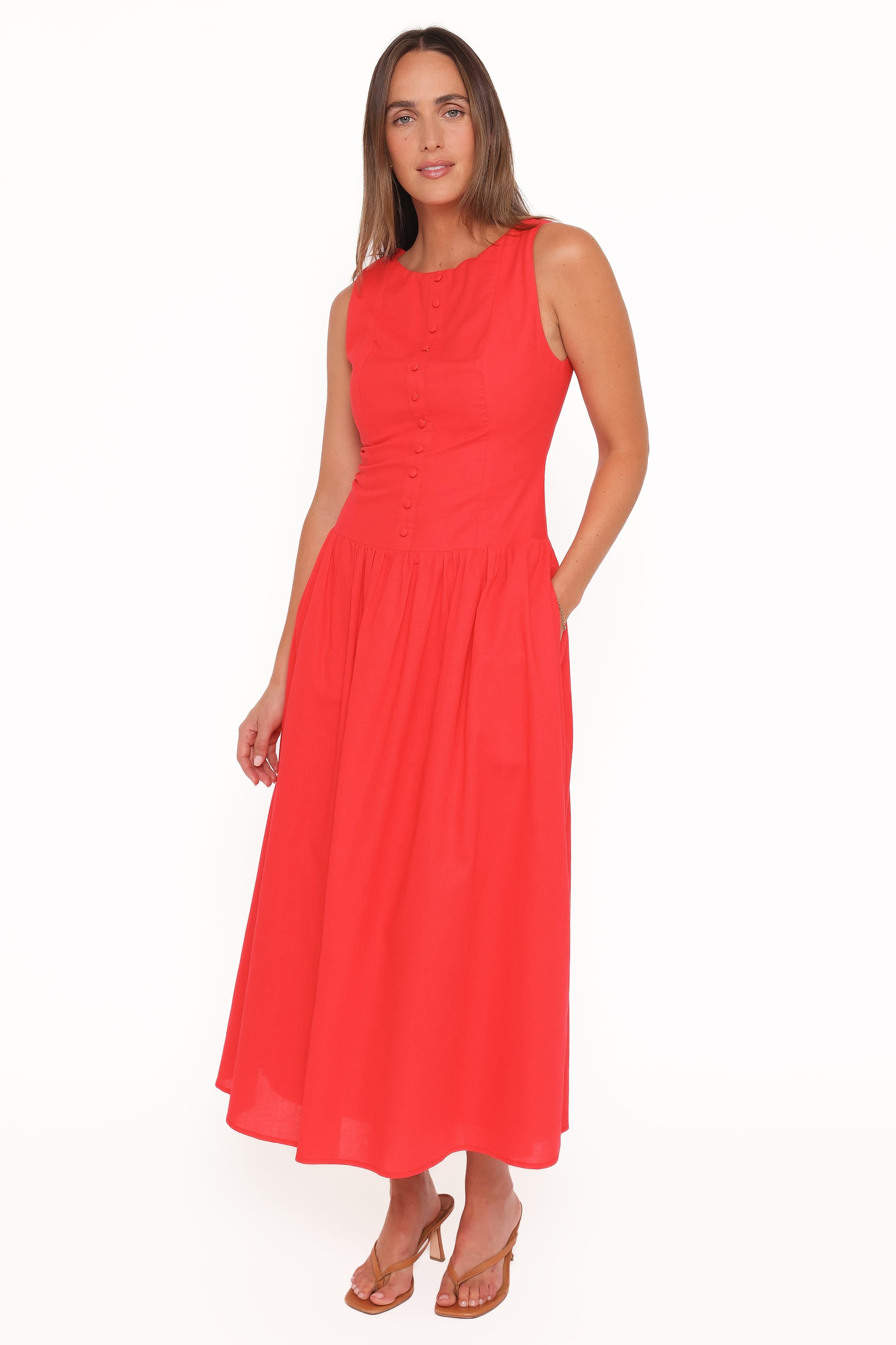 Petal and Pup USA DRESSES Evie Button Front Maxi Dress - Red