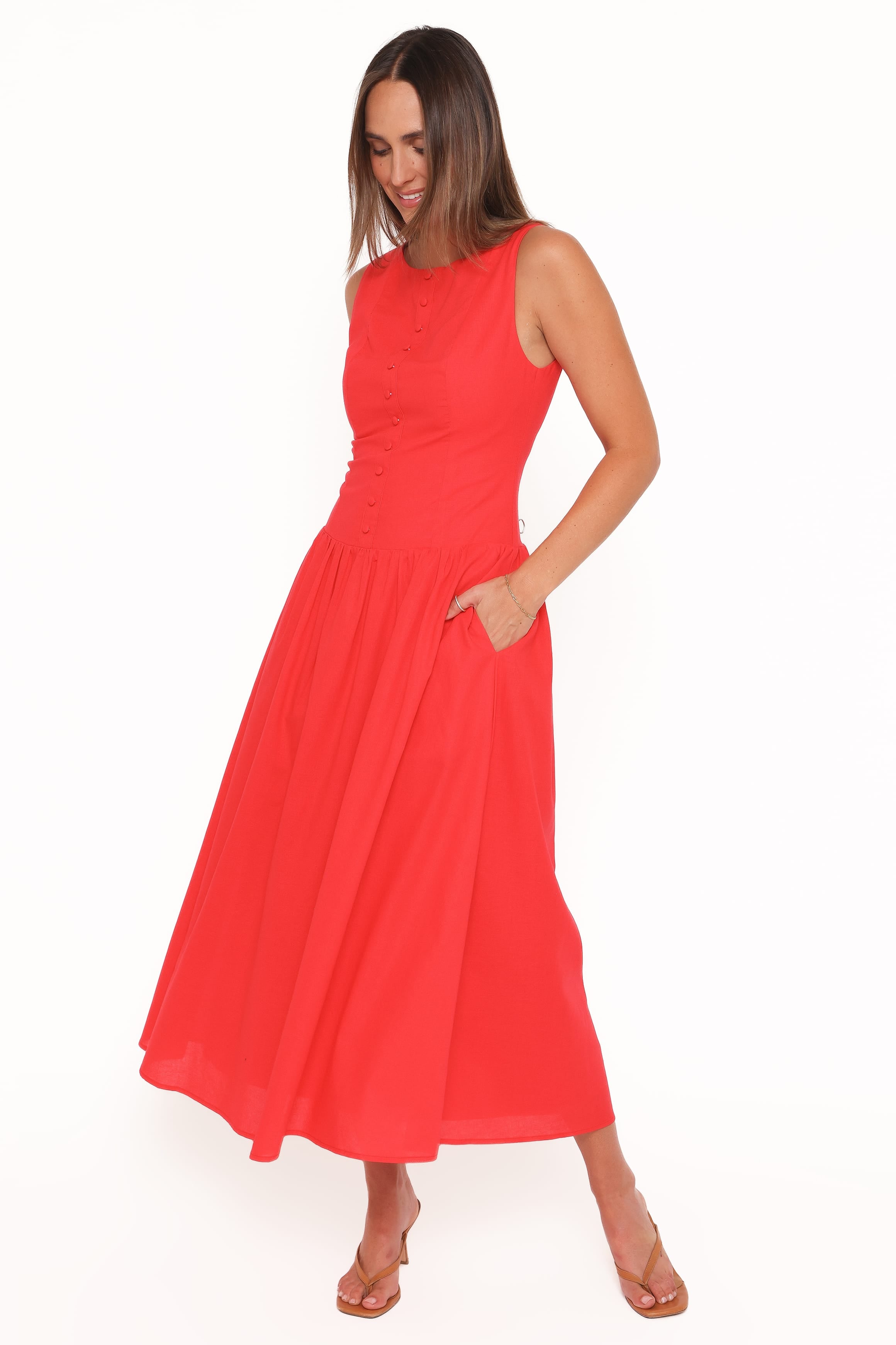 Petal and Pup USA DRESSES Evie Button Front Maxi Dress - Red