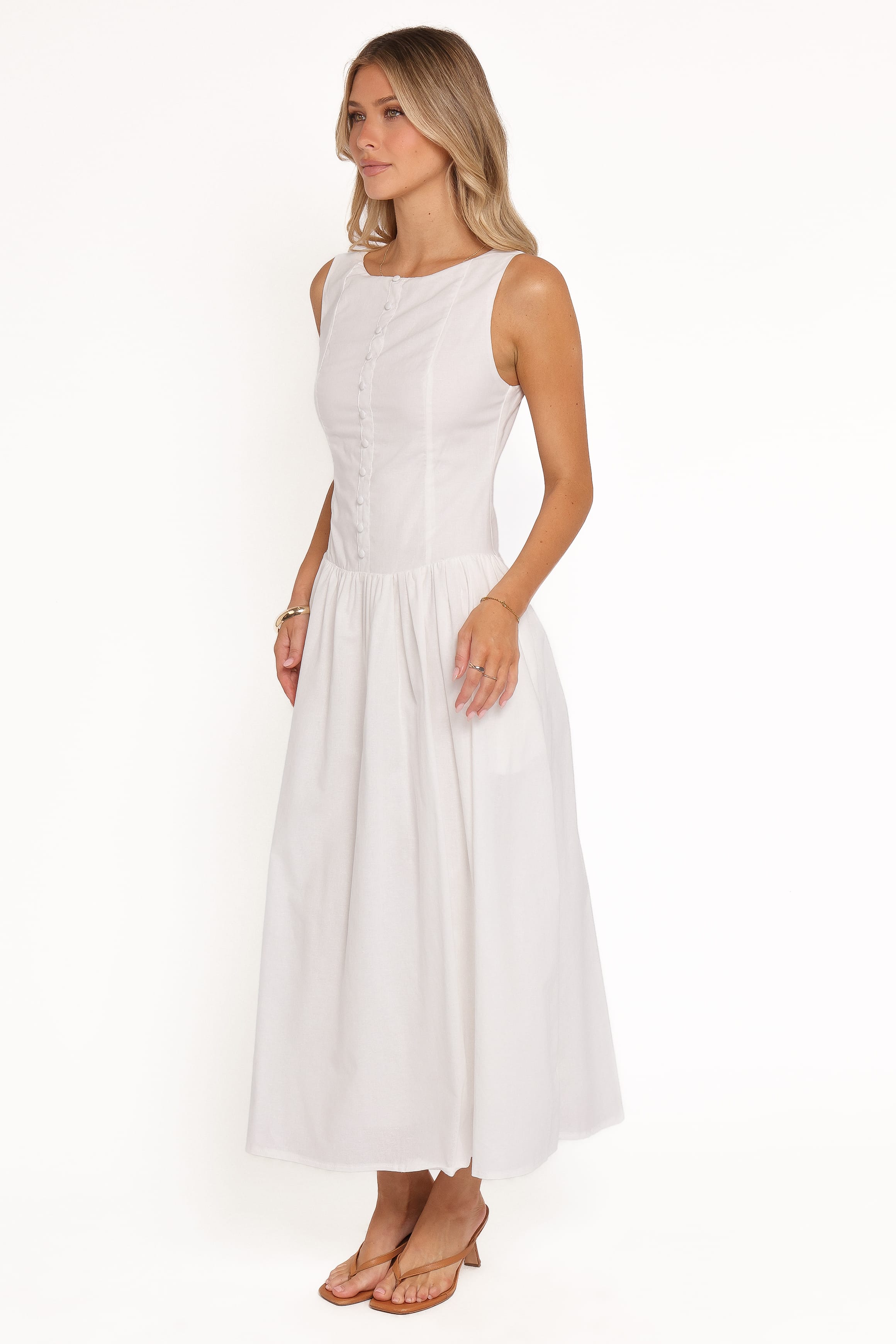 Petal and Pup USA DRESSES Evie Button Front Maxi Dress - White