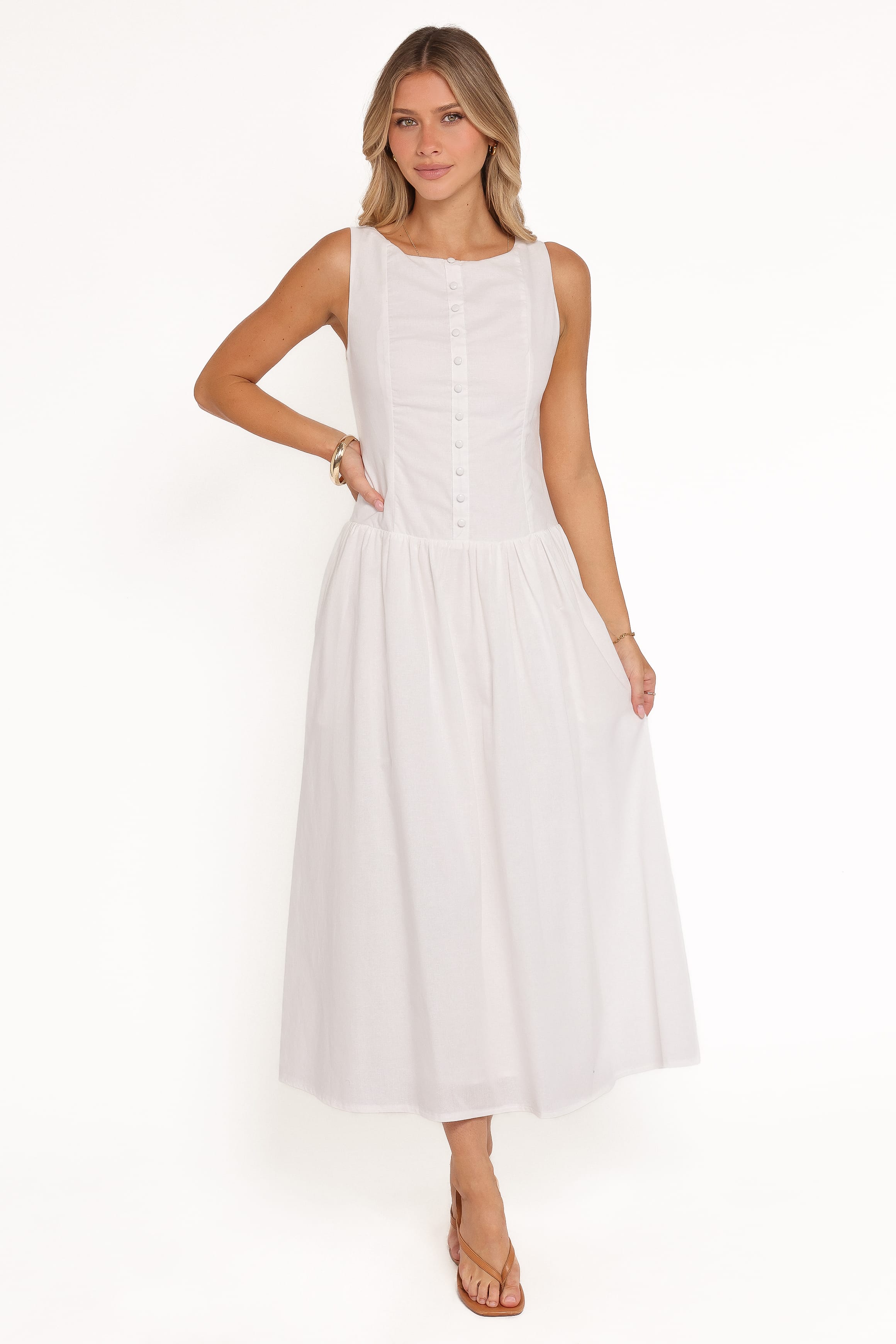 Petal and Pup USA DRESSES Evie Button Front Maxi Dress - White