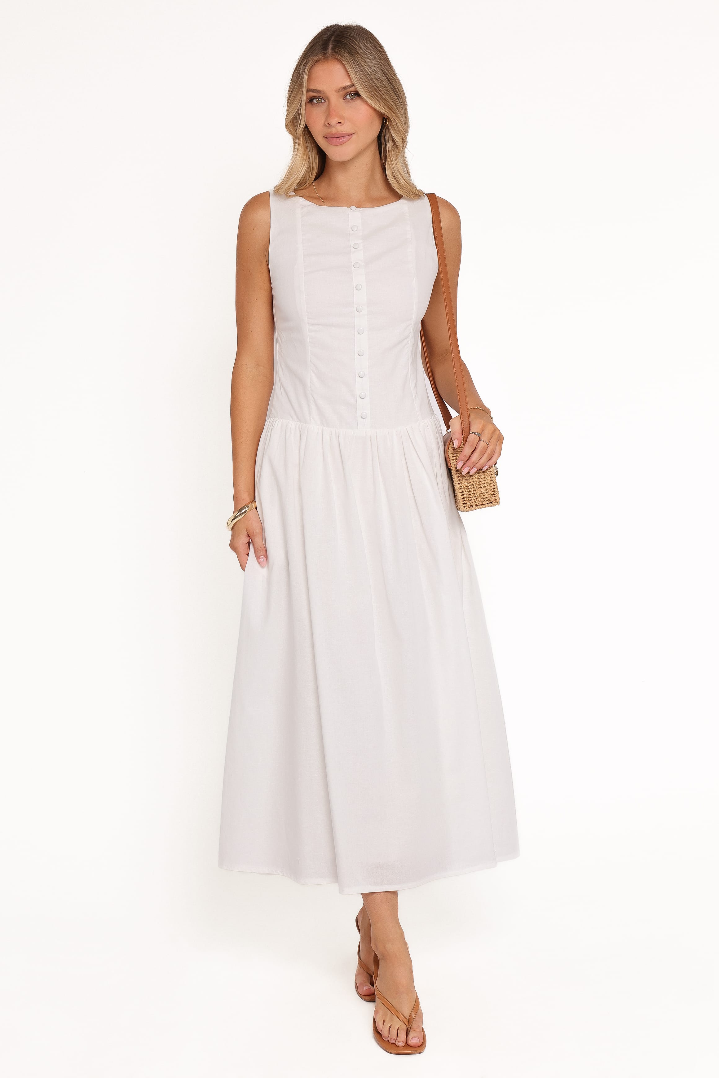 Petal and Pup USA DRESSES Evie Button Front Maxi Dress - White
