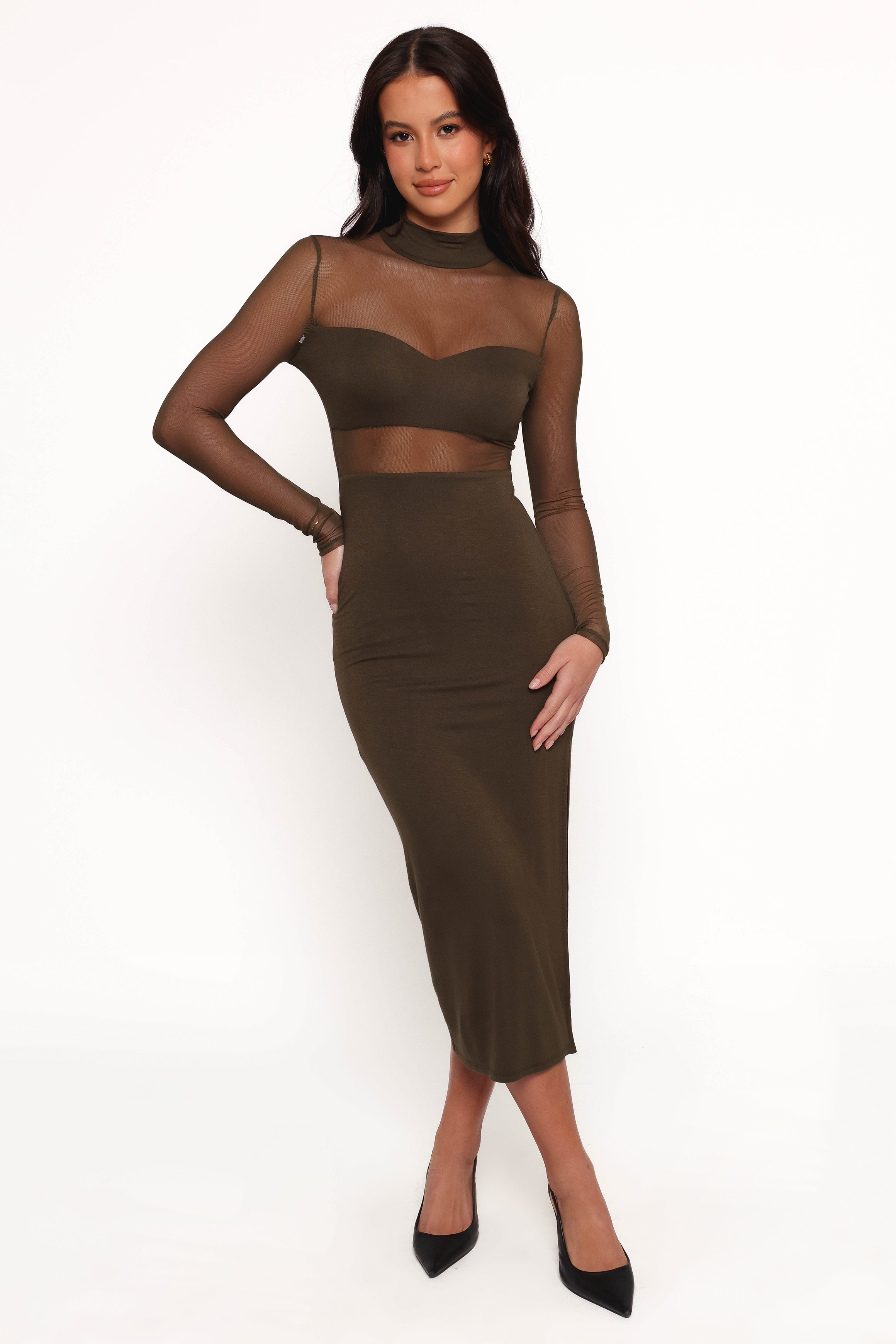 Petal and Pup USA DRESSES Farrow Long Sleeve Midi Dress - Olive
