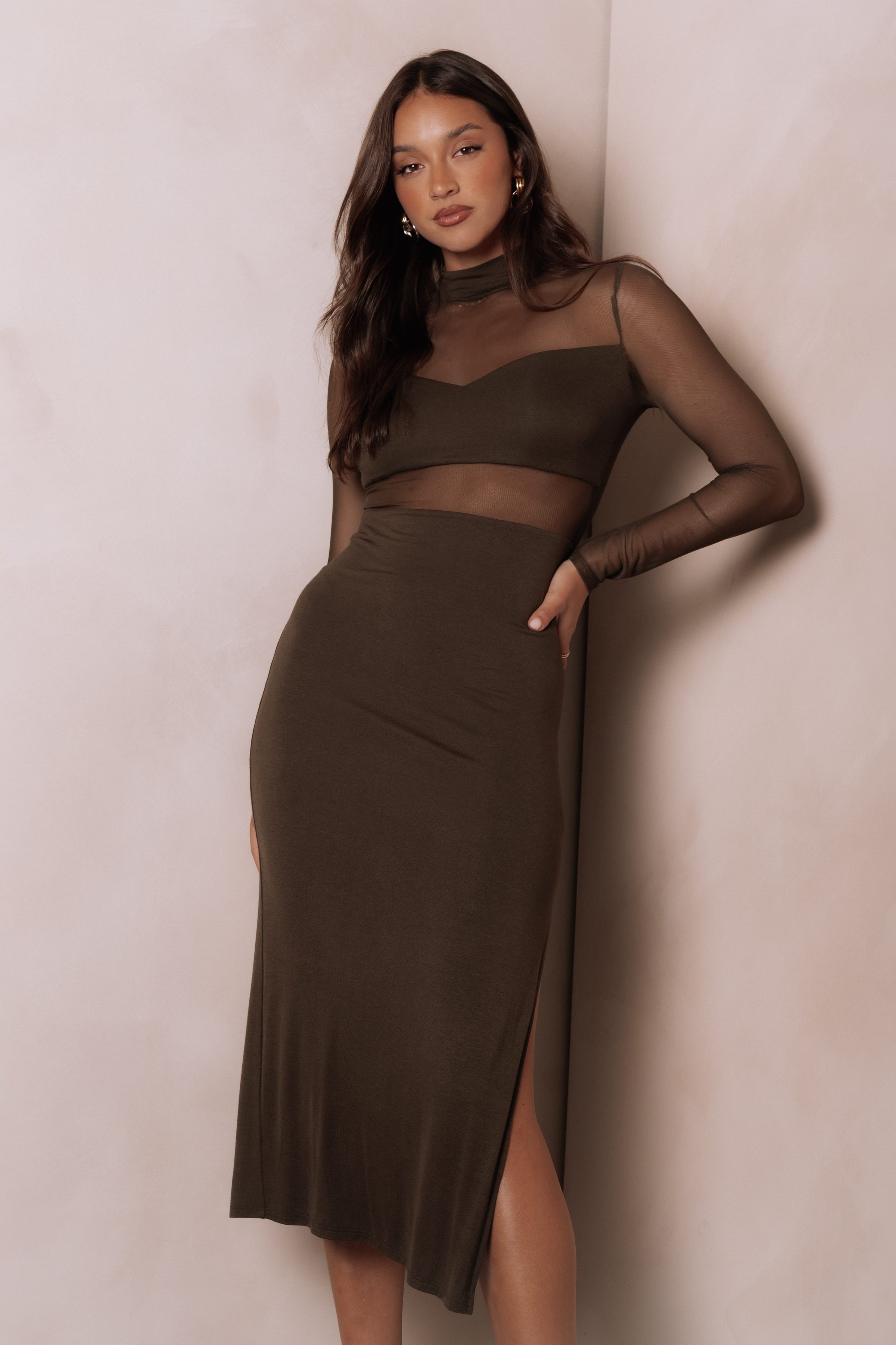 Petal and Pup USA DRESSES Farrow Long Sleeve Midi Dress - Olive