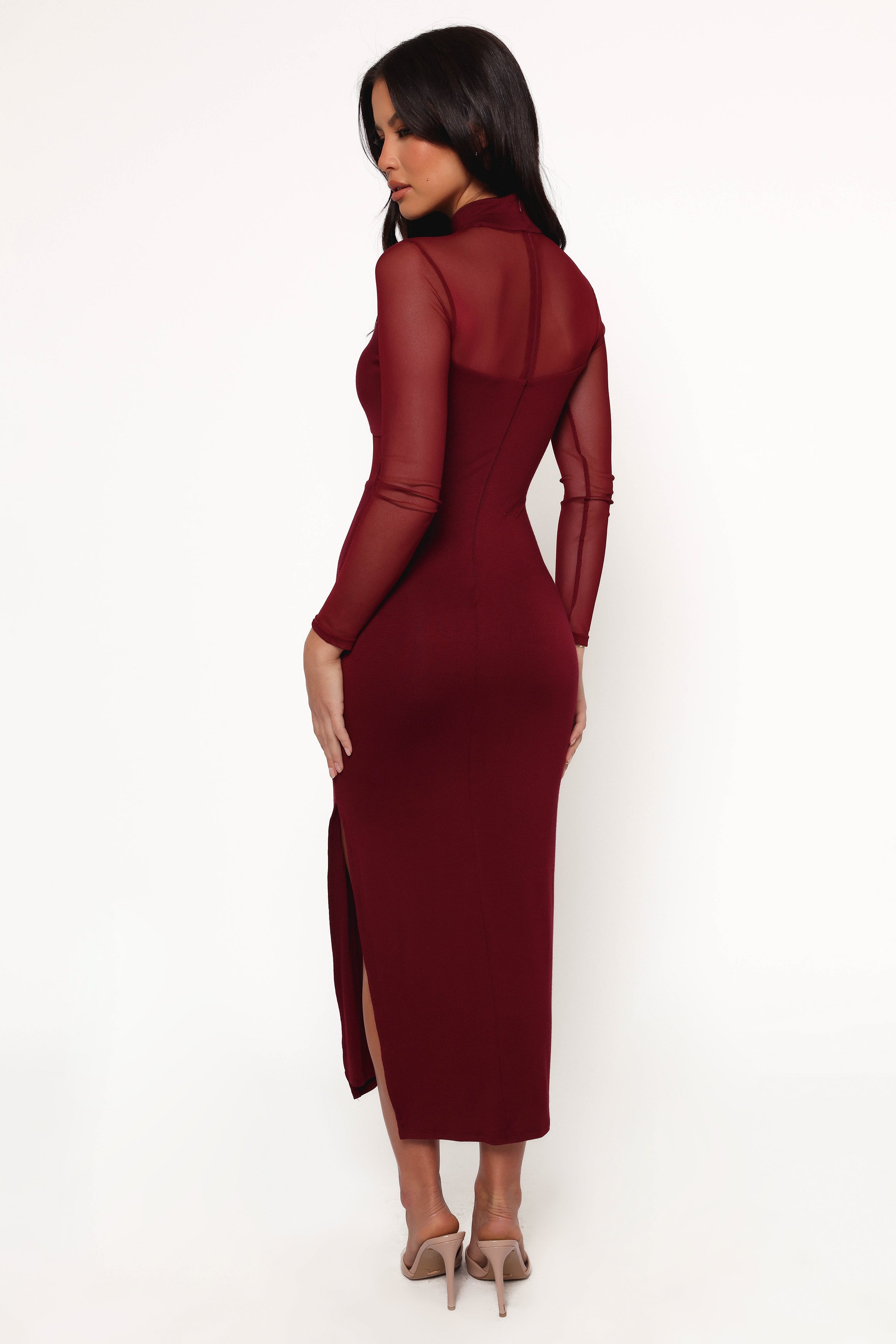 Petal and Pup USA DRESSES Farrow Long Sleeve Midi Dress - Wine