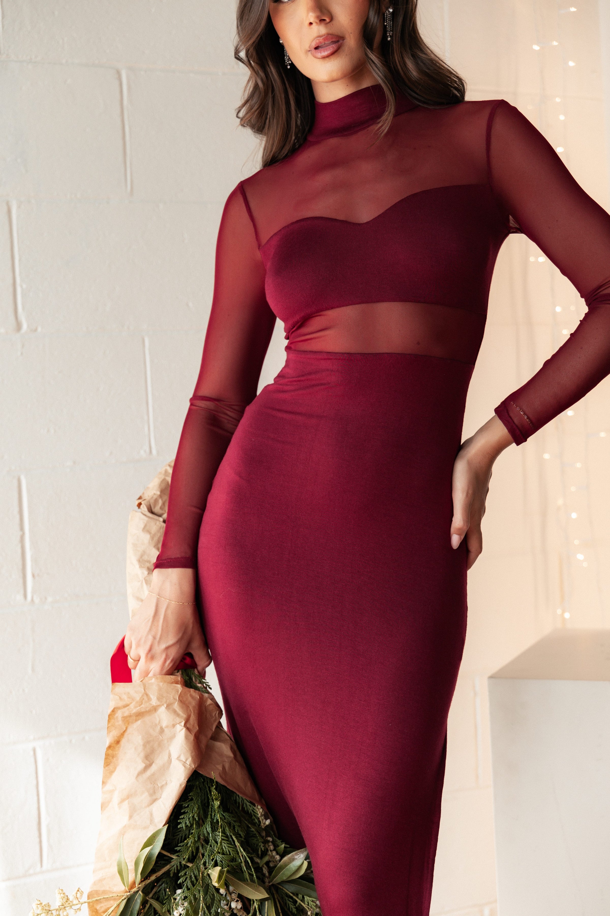 Petal and Pup USA DRESSES Farrow Long Sleeve Midi Dress - Wine