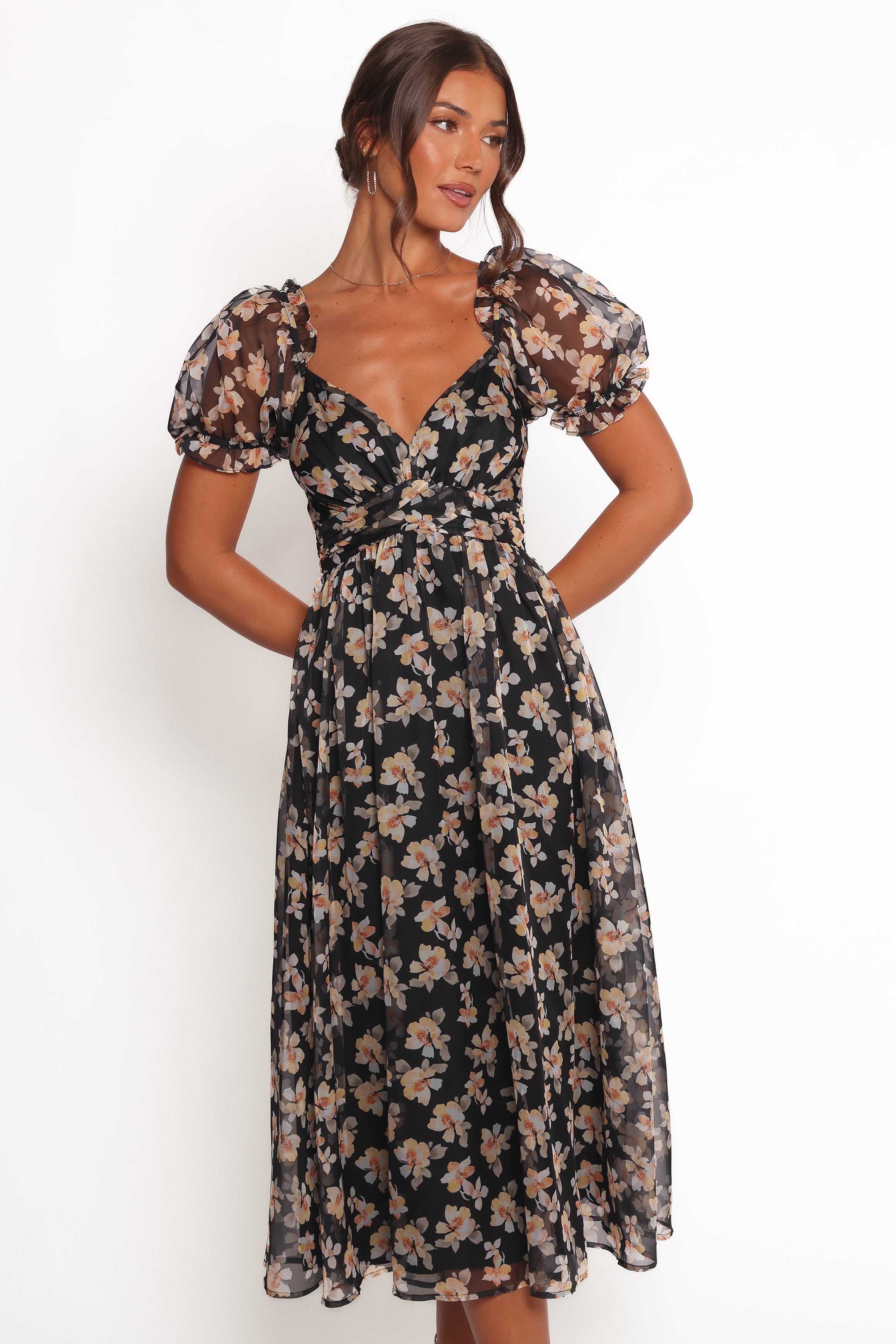 Petal and Pup USA DRESSES Farryn Maxi Dress - Black Beige Floral