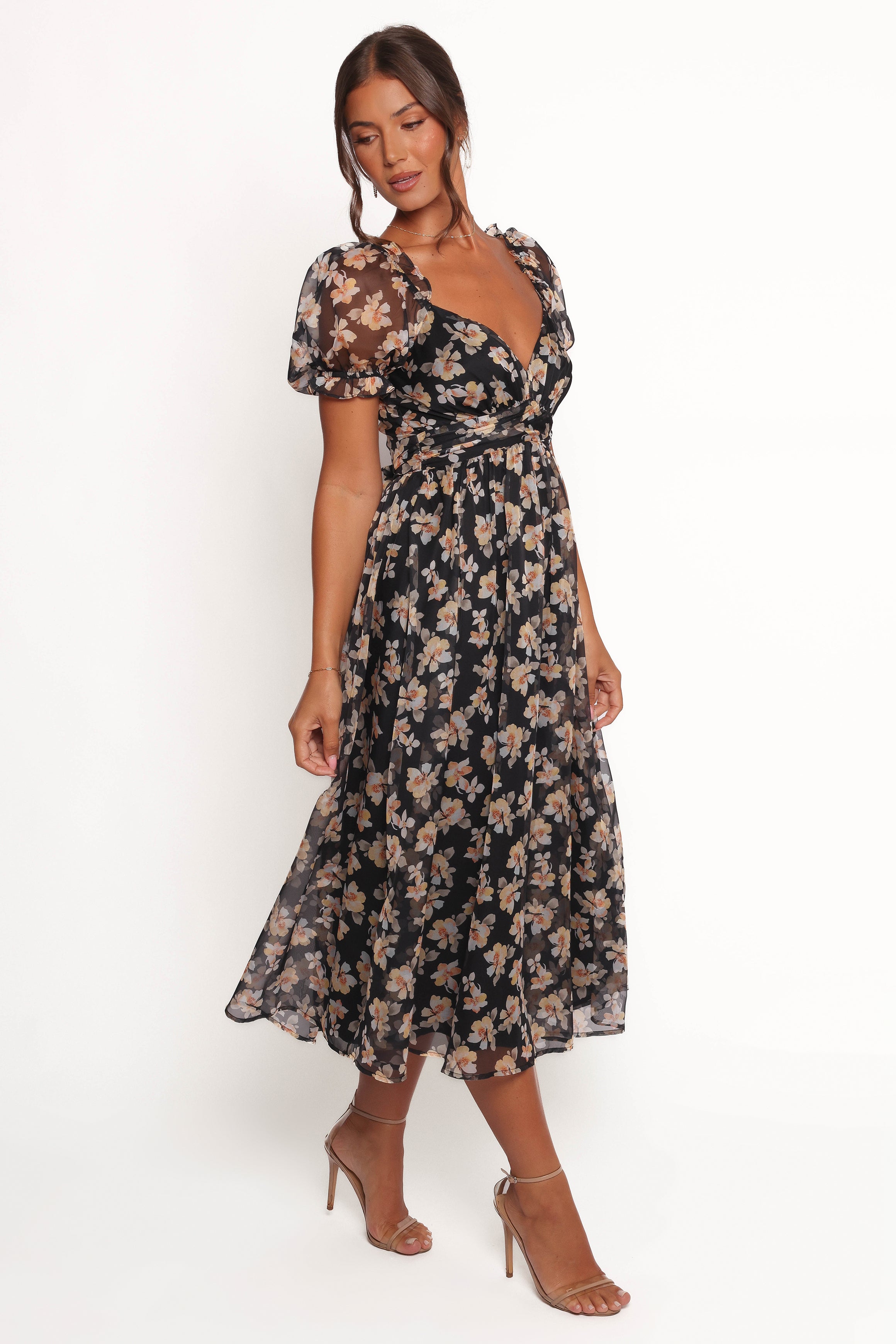 Petal and Pup USA DRESSES Farryn Maxi Dress - Black Beige Floral