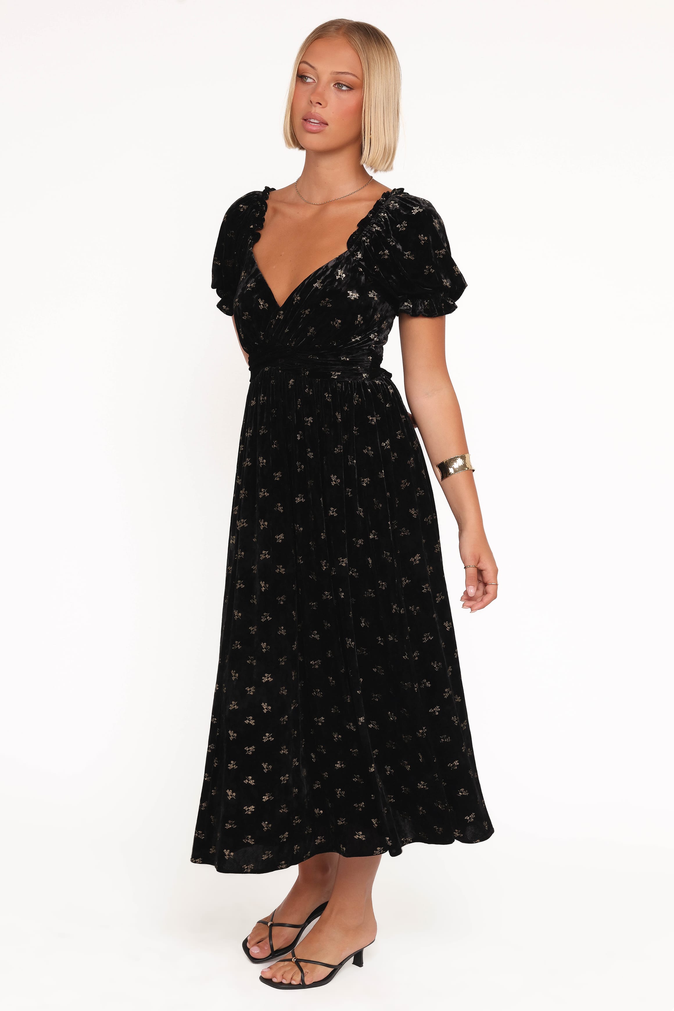 Petal and Pup USA DRESSES Farryn Maxi Dress - Black/Gold Velvet