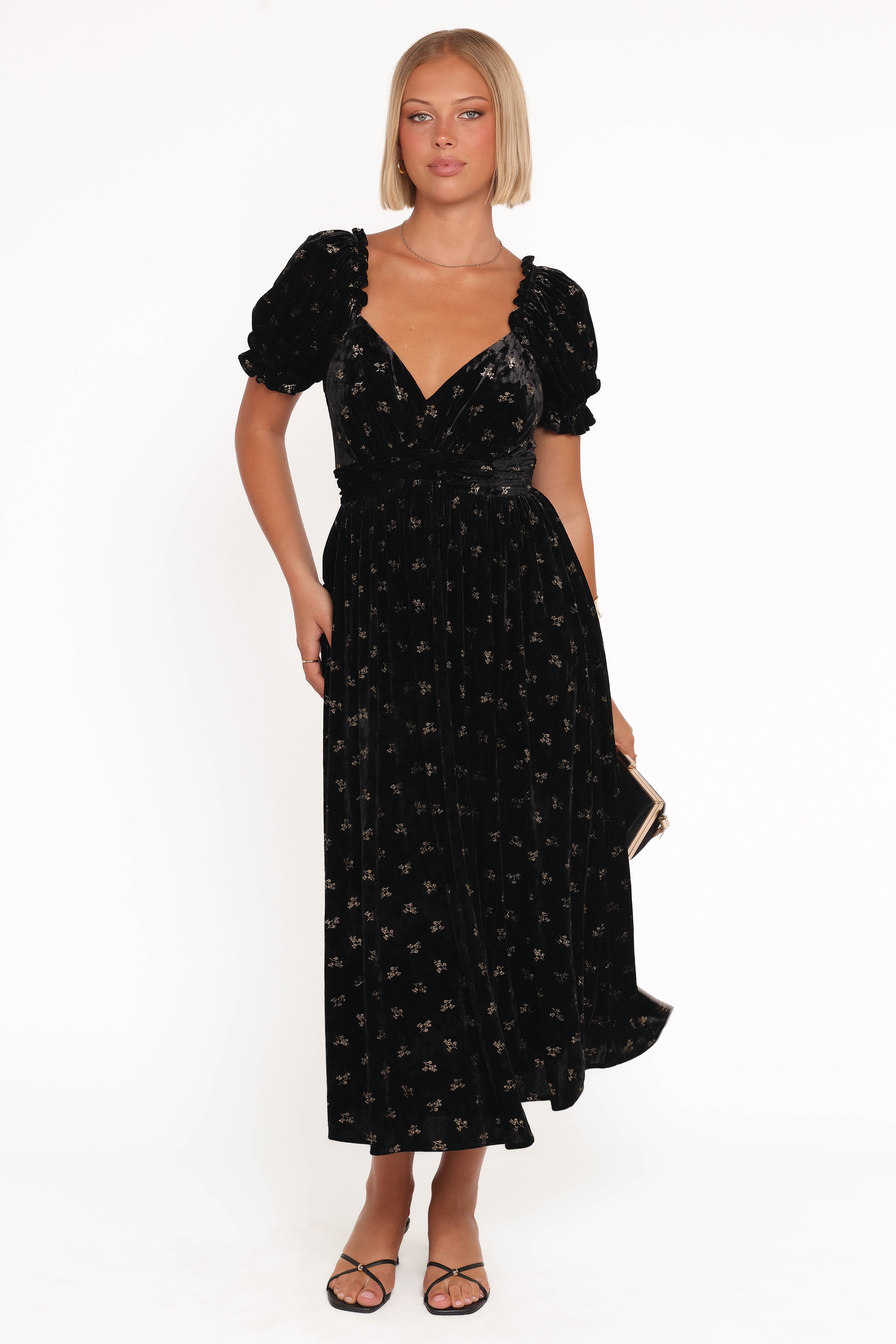 Petal and Pup USA DRESSES Farryn Maxi Dress - Black/Gold Velvet