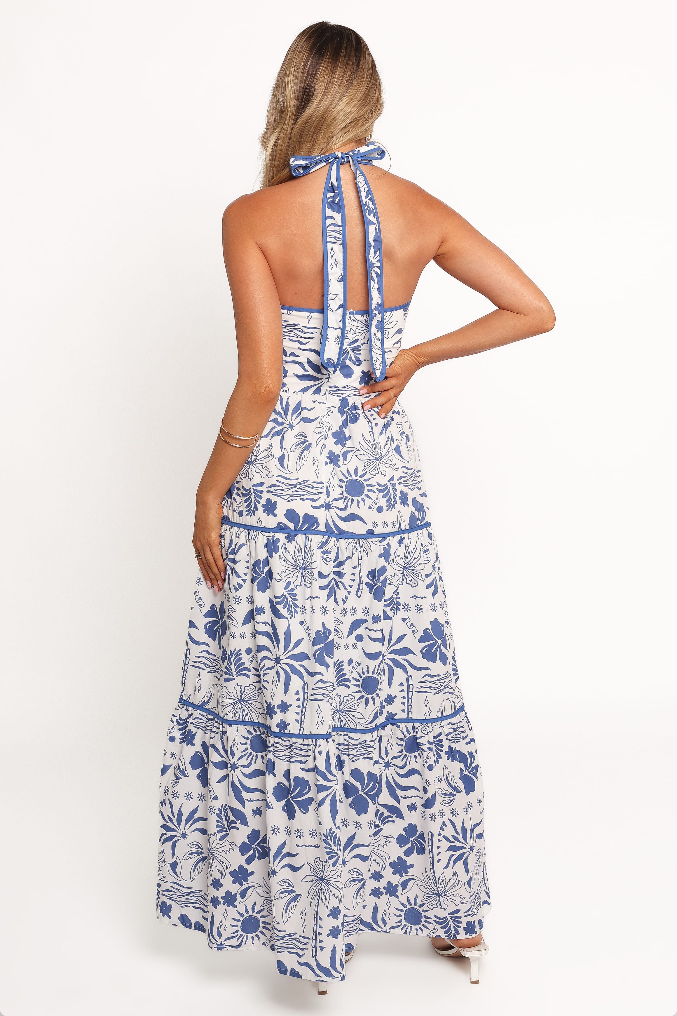 Petal and Pup USA DRESSES Fernanda Halterneck Maxi Dress - Blue Tropical