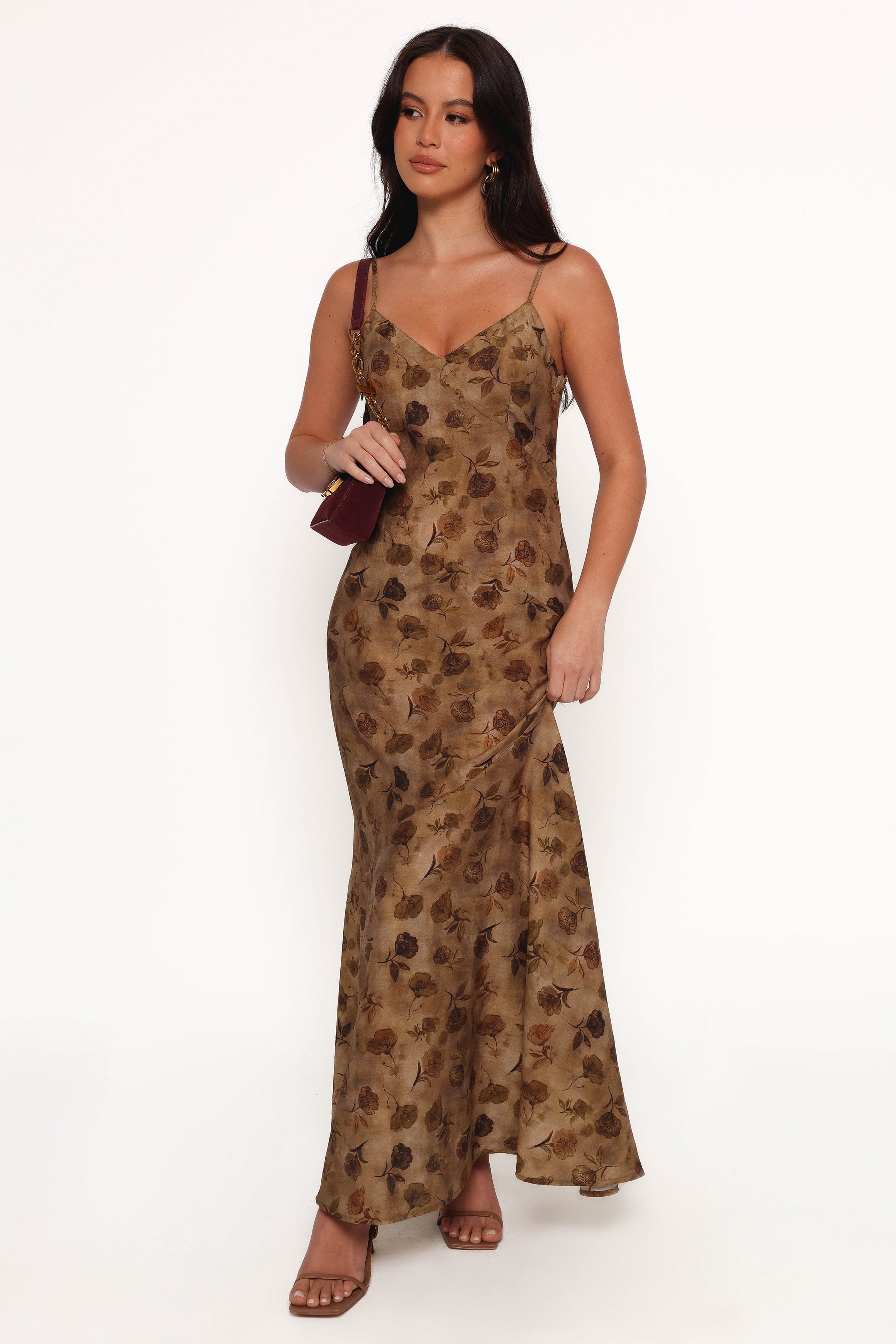 Petal and Pup USA DRESSES Fia Midi Dress - Tan Floral