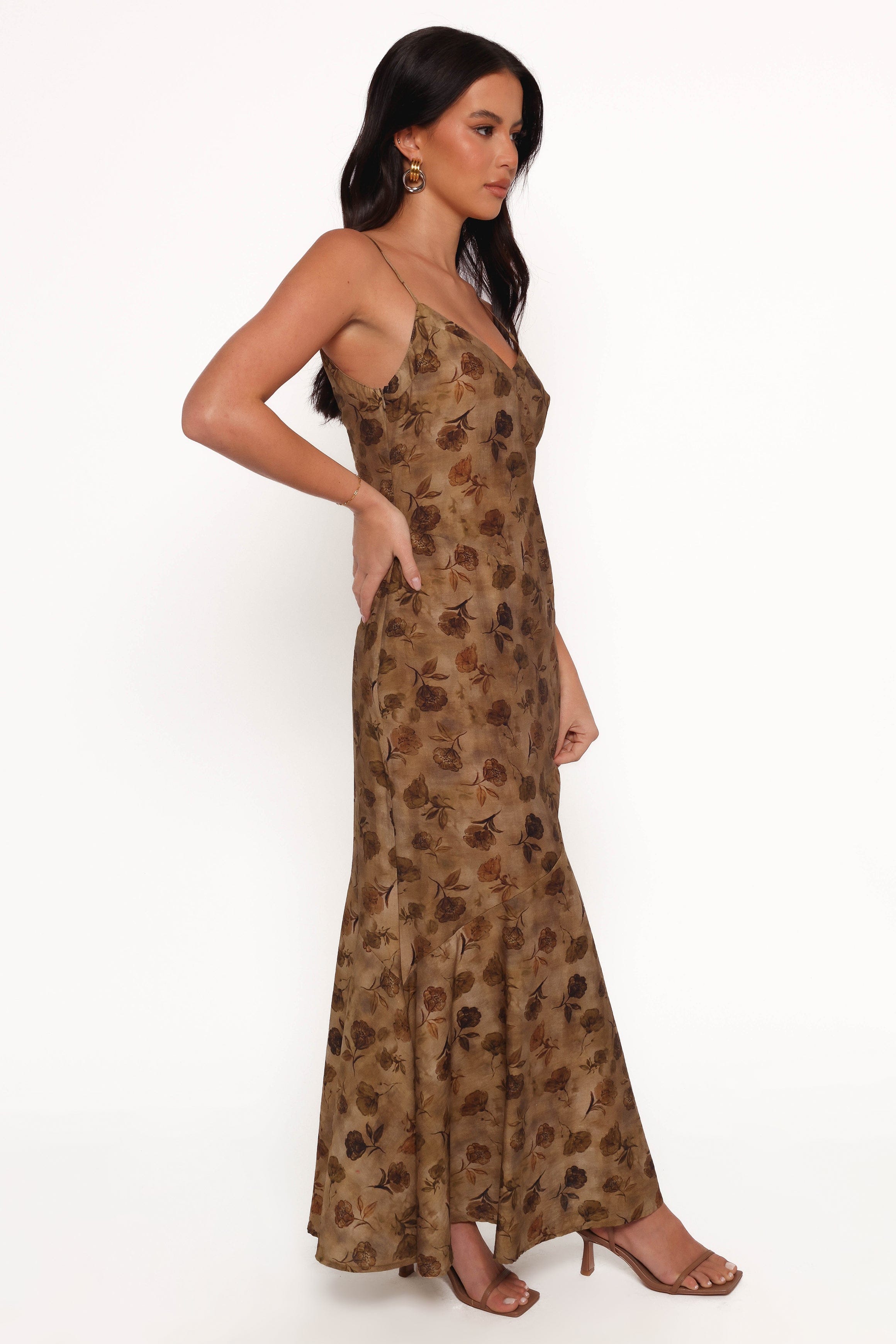 Petal and Pup USA DRESSES Fia Midi Dress - Tan Floral
