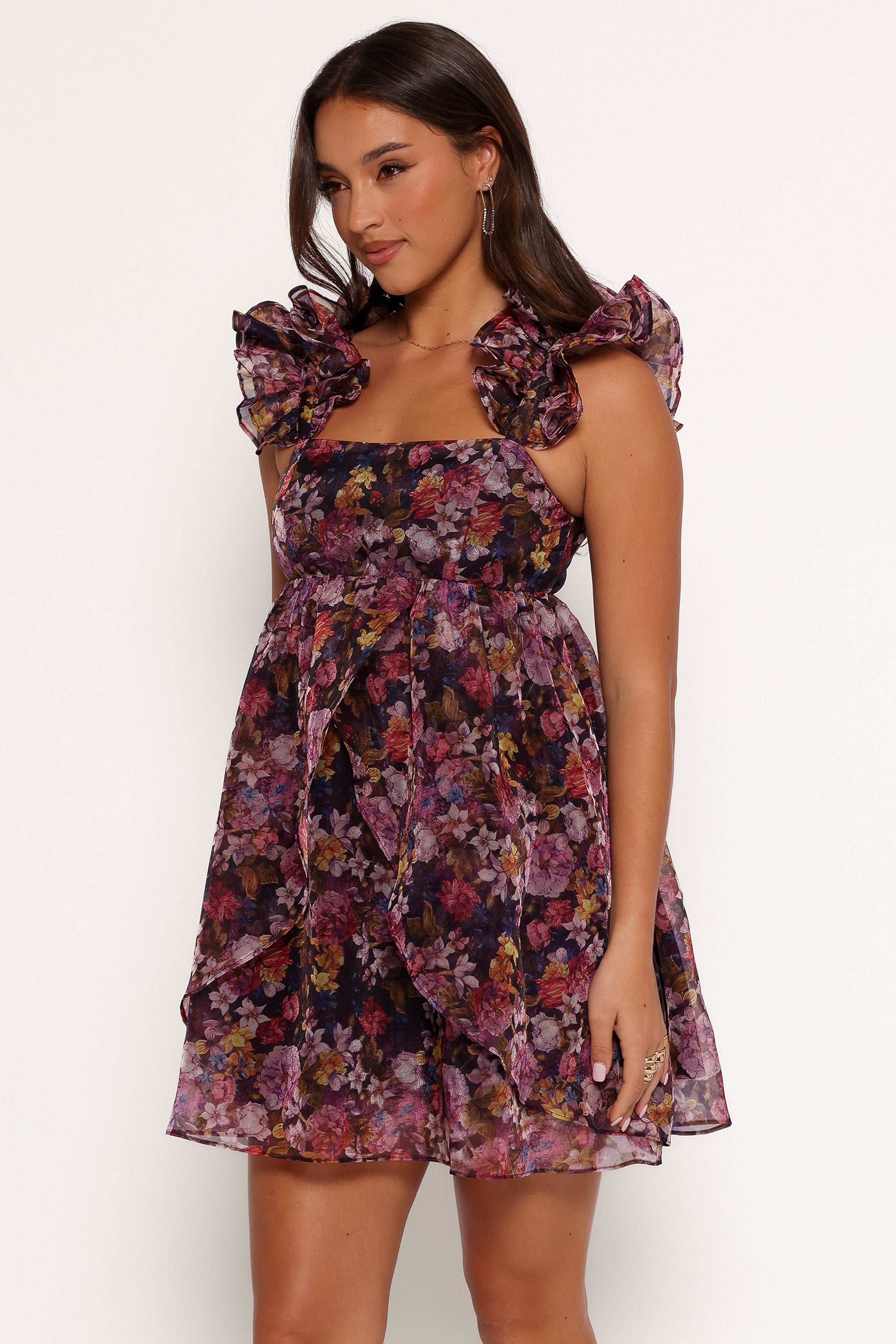 Petal and Pup USA DRESSES Fiorella Mini Dress - Plum Floral