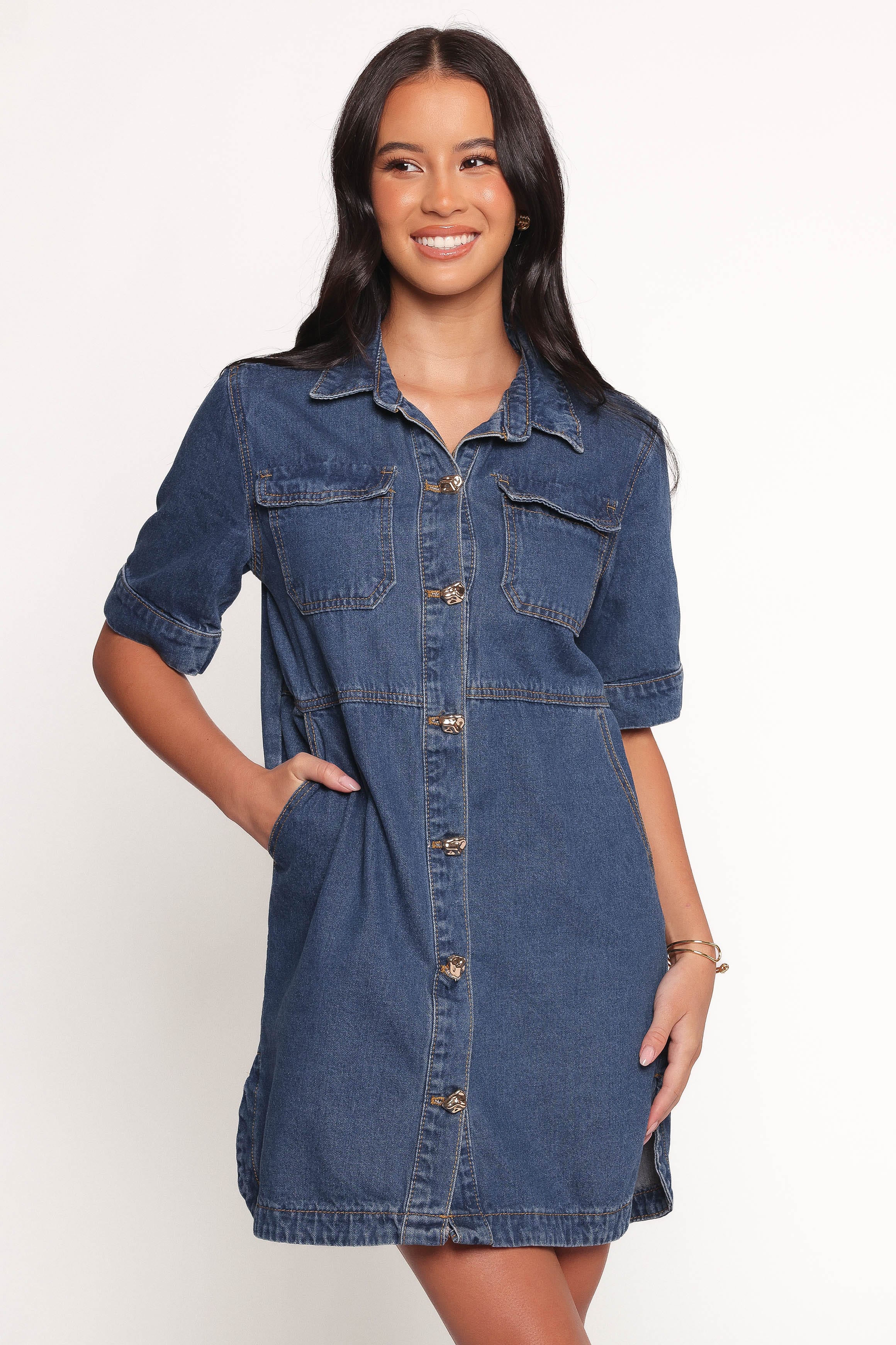 Petal and Pup USA DRESSES Fleming Shirt Mini Dress - Denim (Hold for Rack)