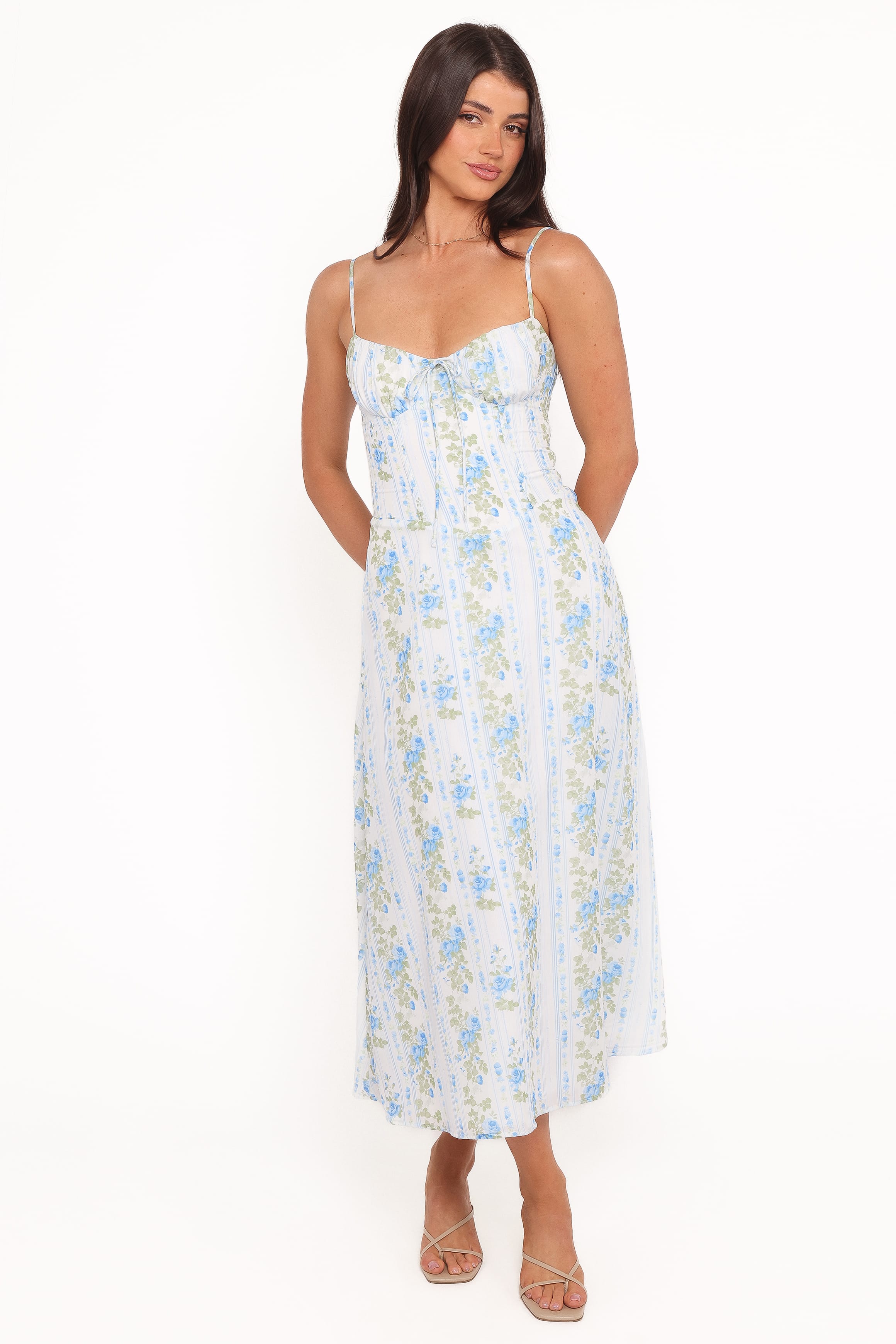 Petal and Pup USA DRESSES Florencia Midi Dress - Blue Floral