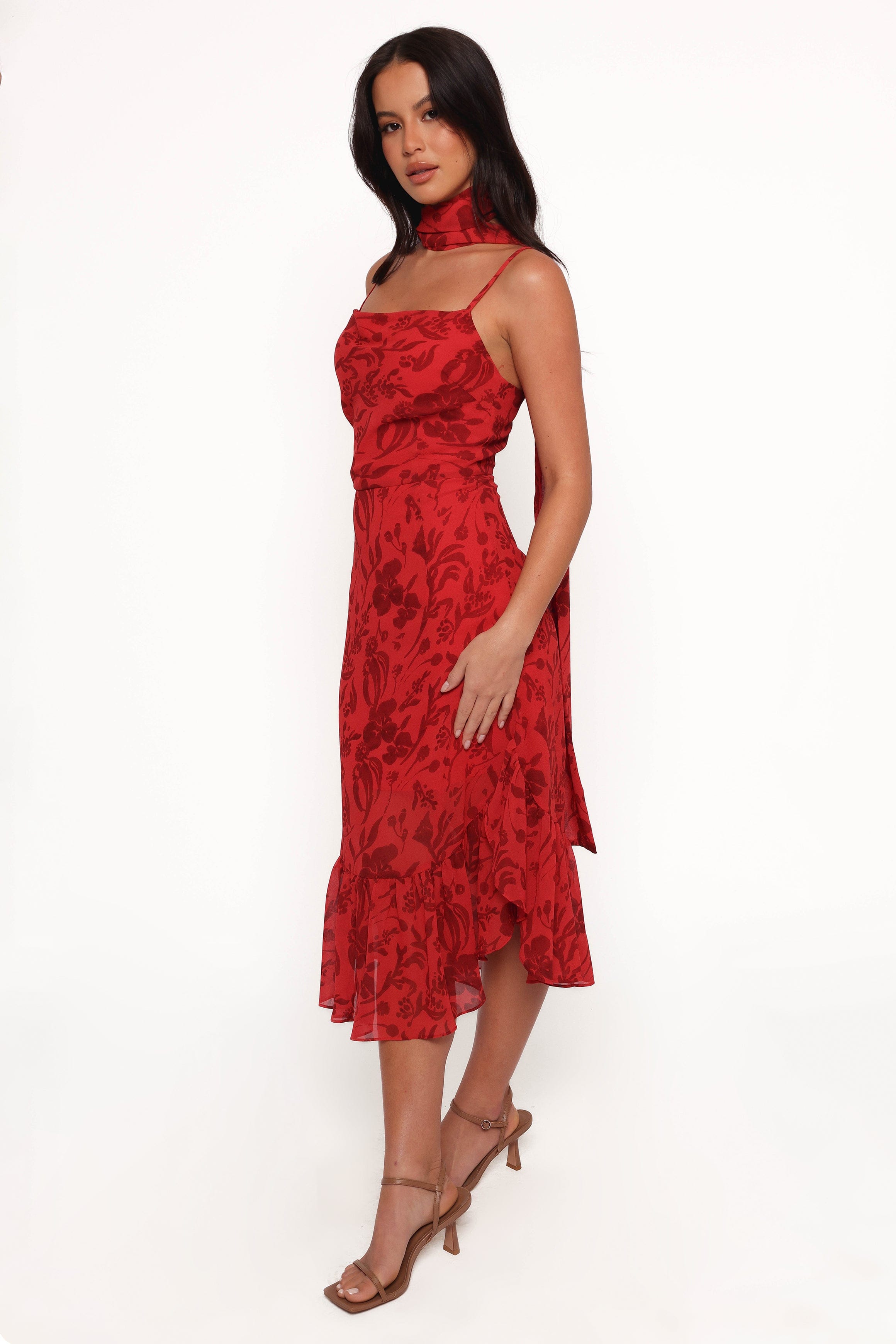 Petal and Pup USA DRESSES Francesca Midi Dress - Red Floral