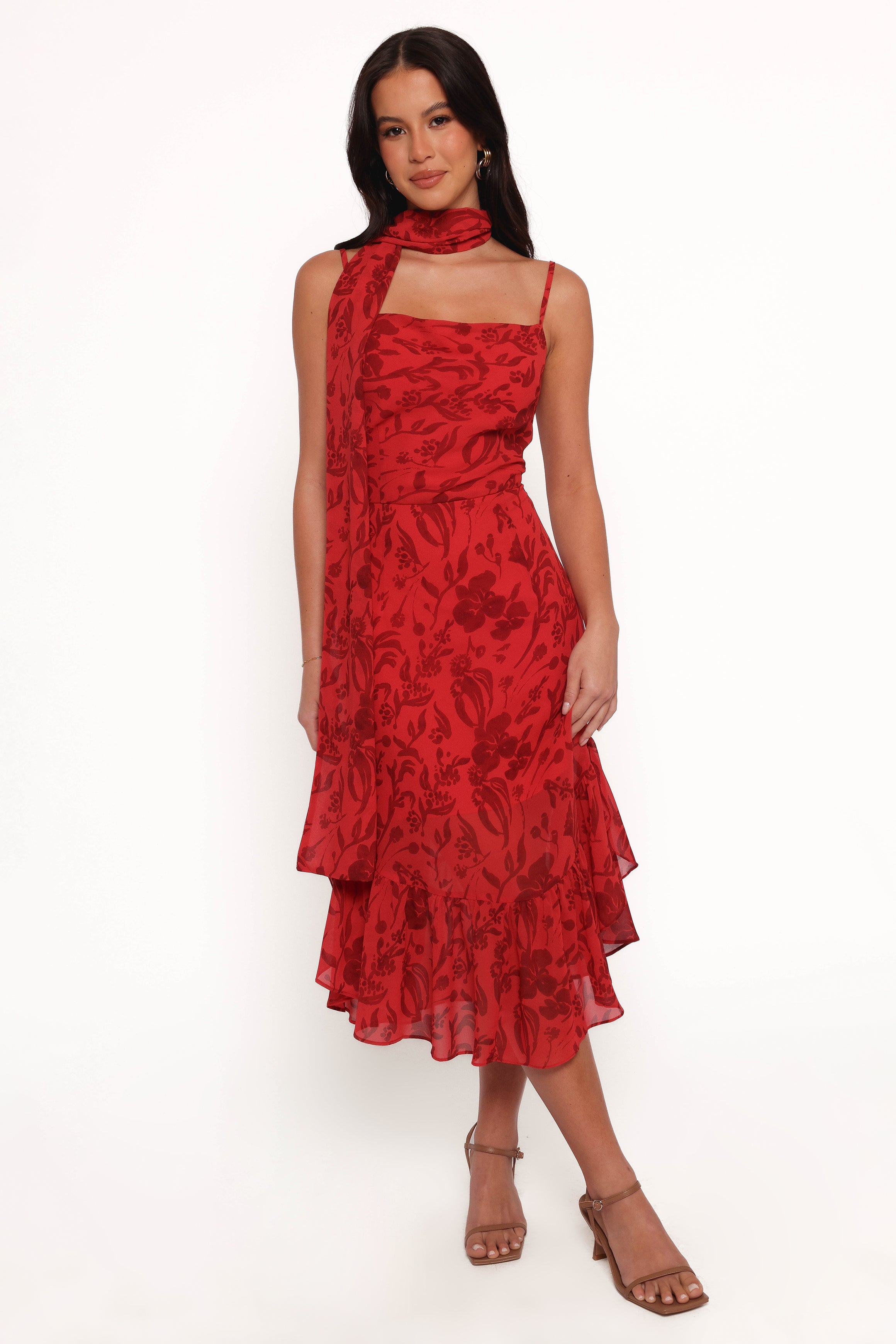 Petal and Pup USA DRESSES Francesca Midi Dress - Red Floral