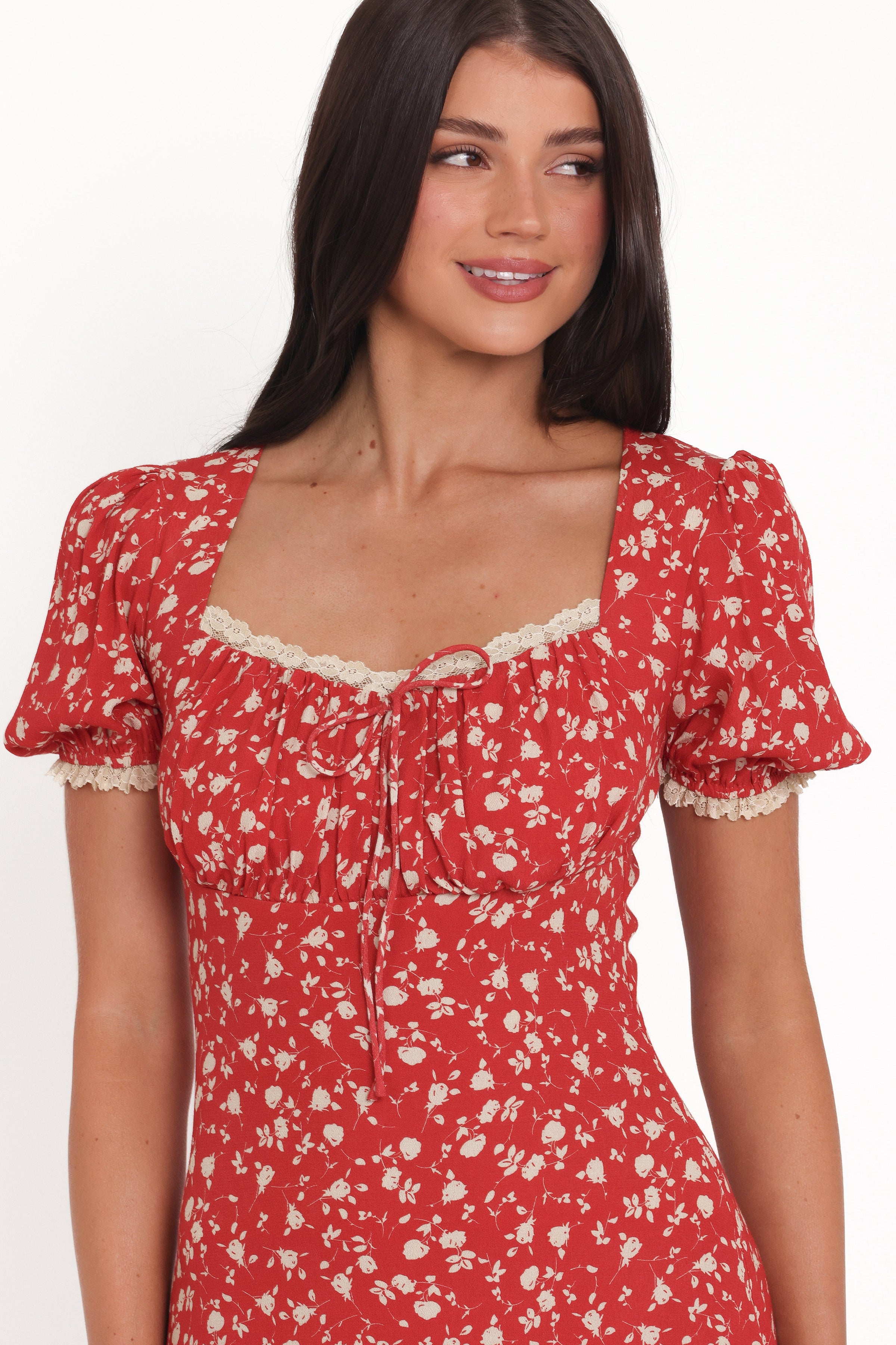 Petal and Pup USA DRESSES Francine Lace Midi Dress - Red Floral