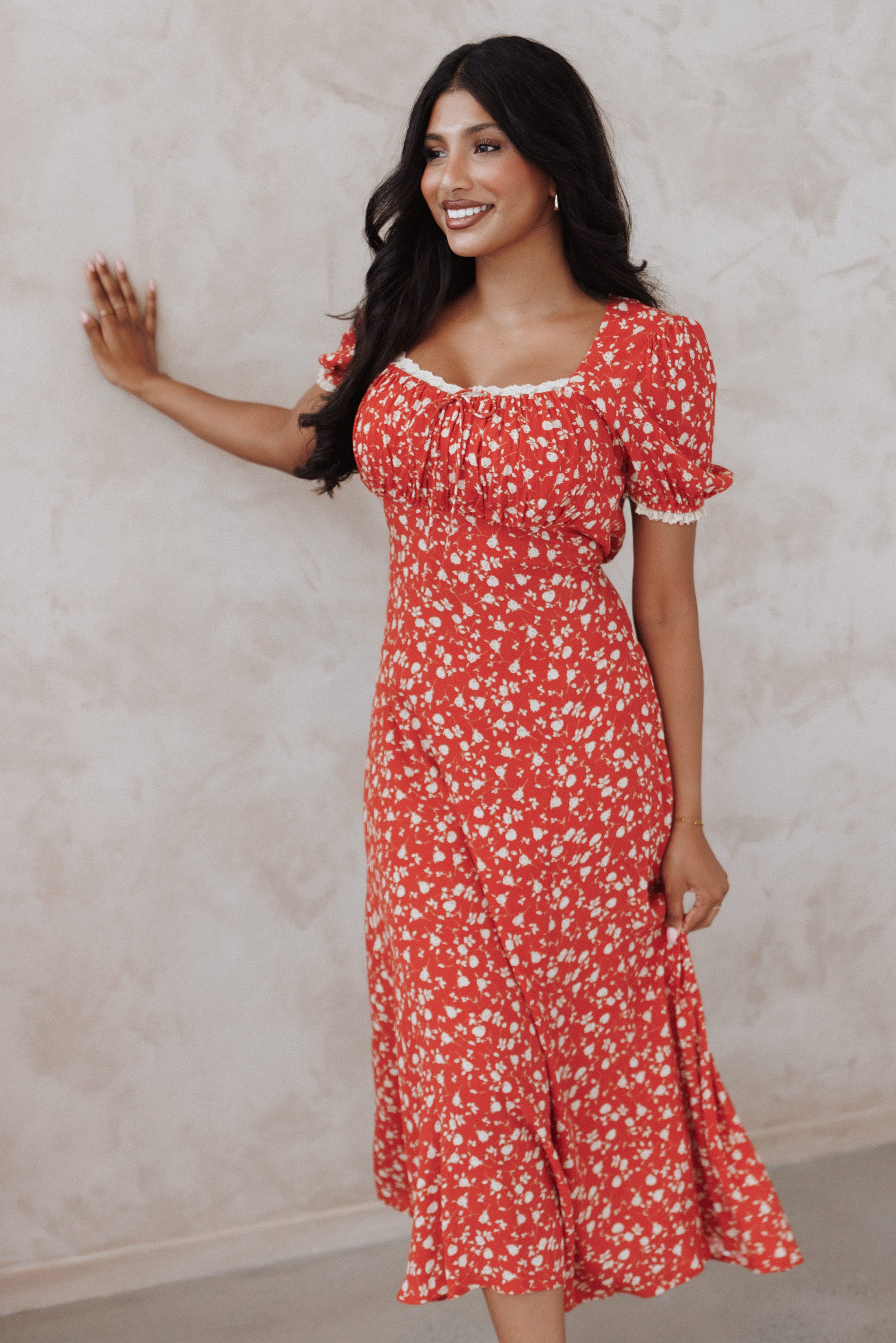 Francine Lace Midi Dress - Red Floral | Petal & Pup USA Francine Lace Midi Dress - Red Floral | Petal & Pup USA