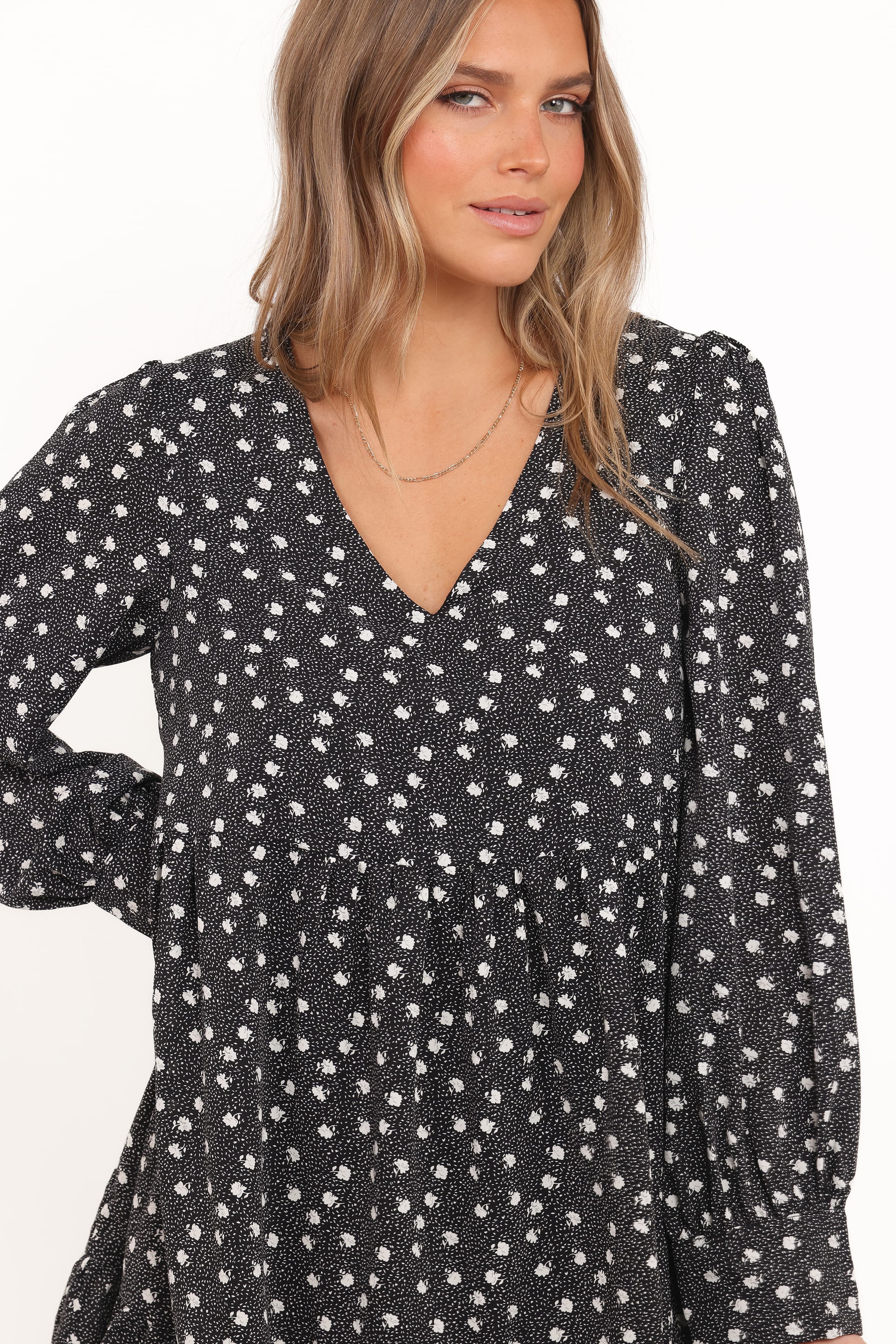 Petal and Pup USA DRESSES Frankie Long Sleeve Mini Dress - Black Floral (Hold for Amazon)