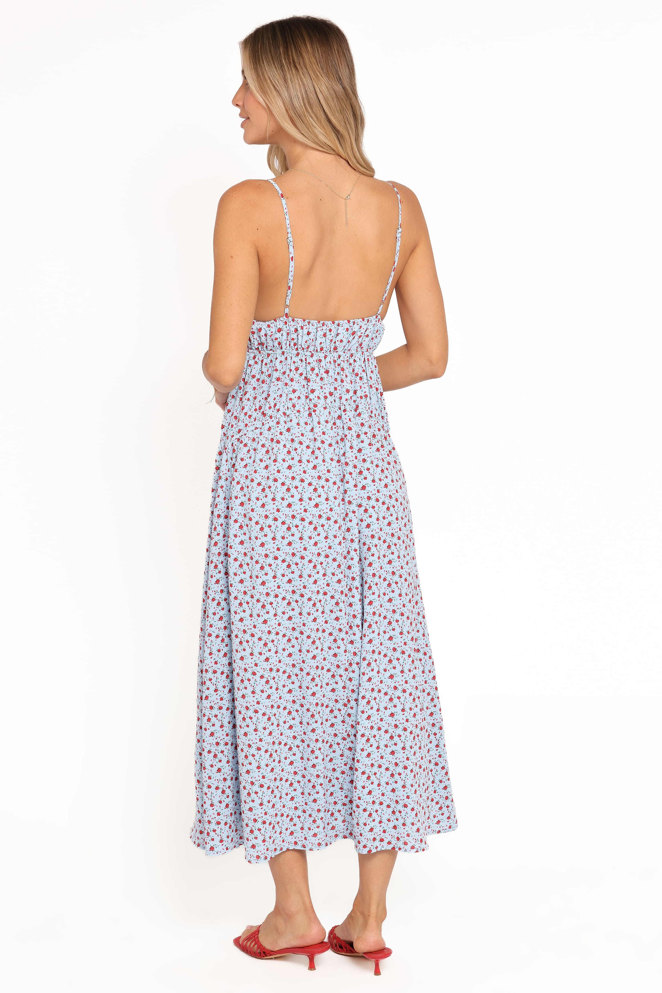 Petal and Pup USA DRESSES Freesia Midi Dress - Blue Red Floral