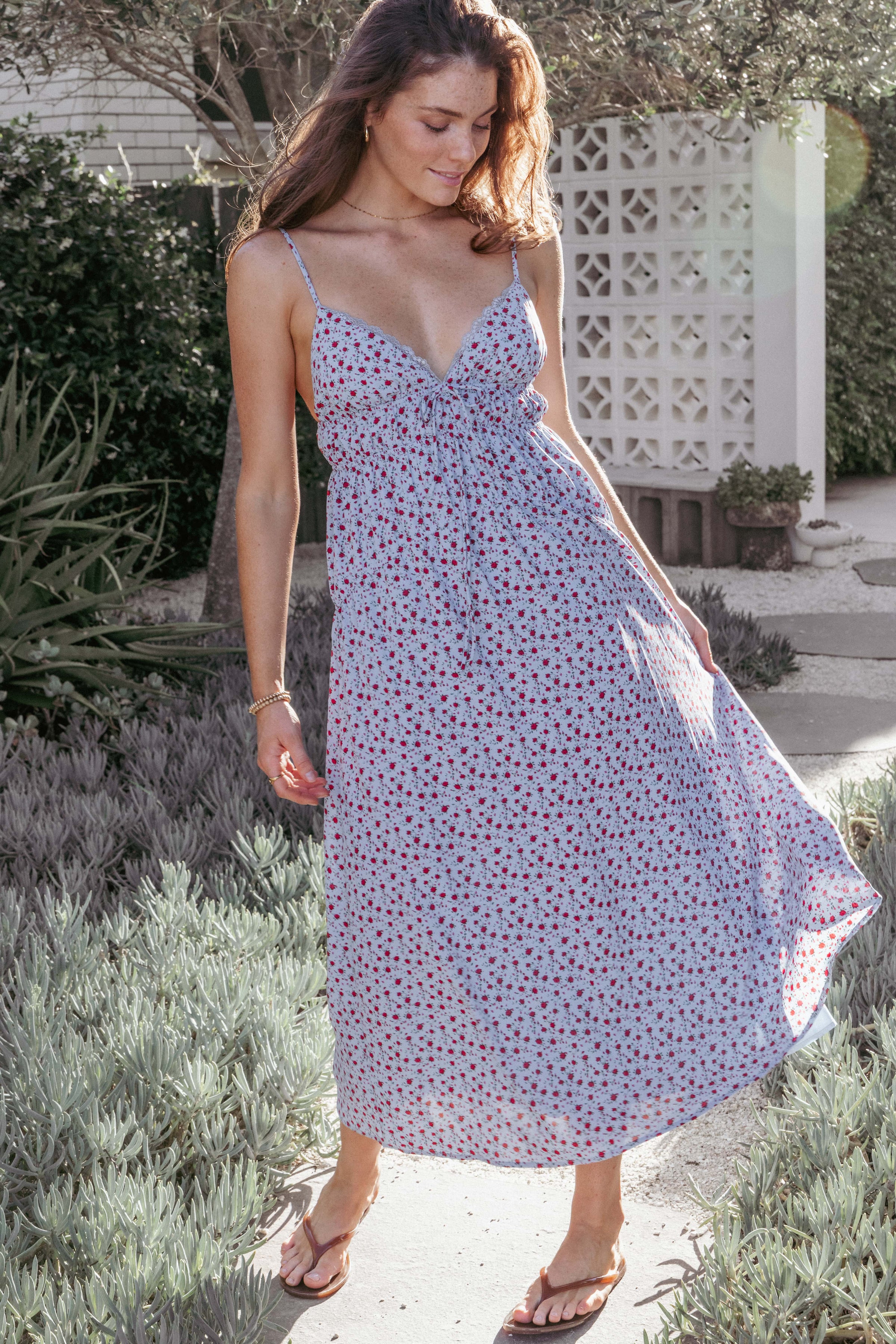 Petal and Pup USA DRESSES Freesia Midi Dress - Blue Red Floral