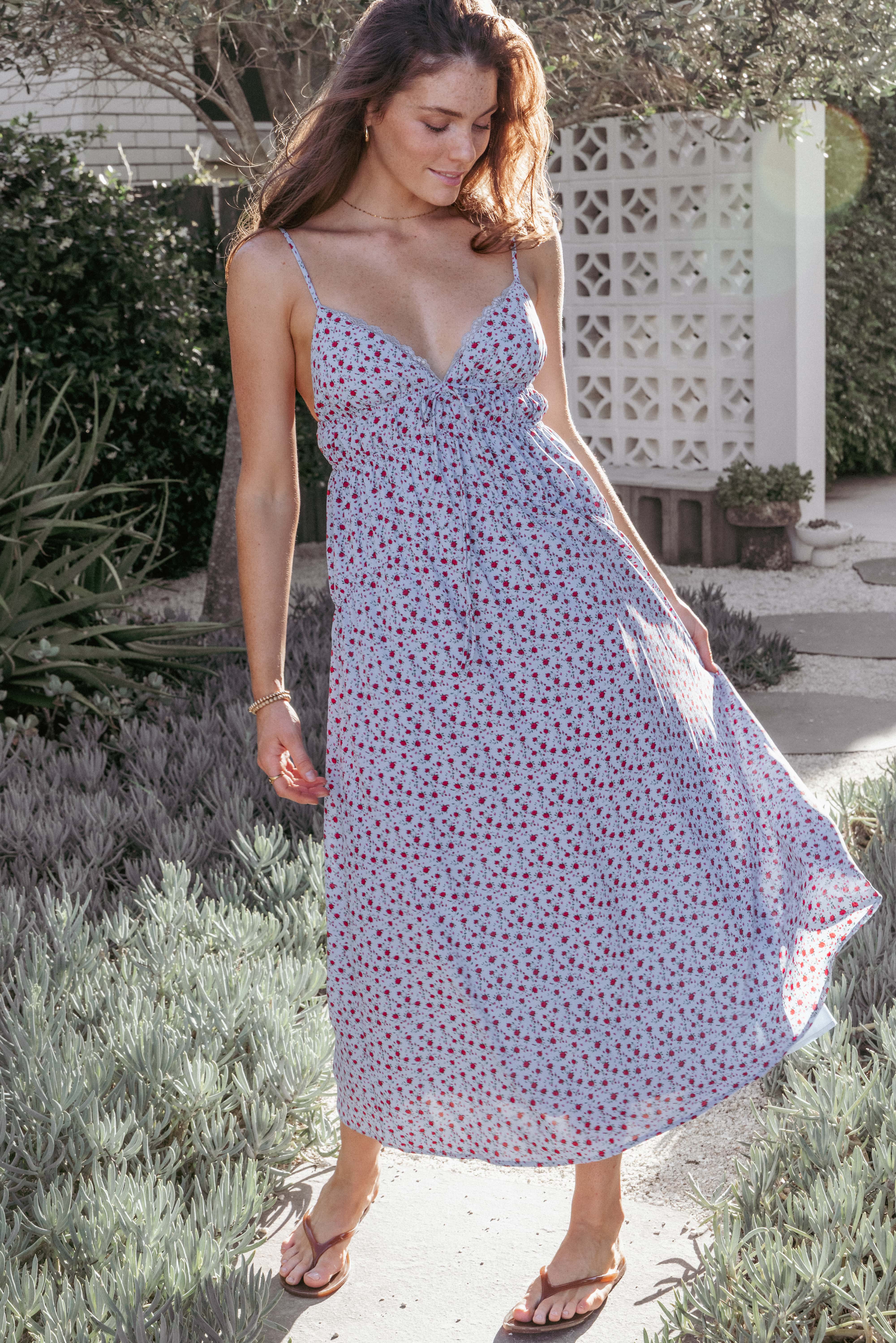 Petal and Pup USA DRESSES Freesia Midi Dress - Blue Red Floral