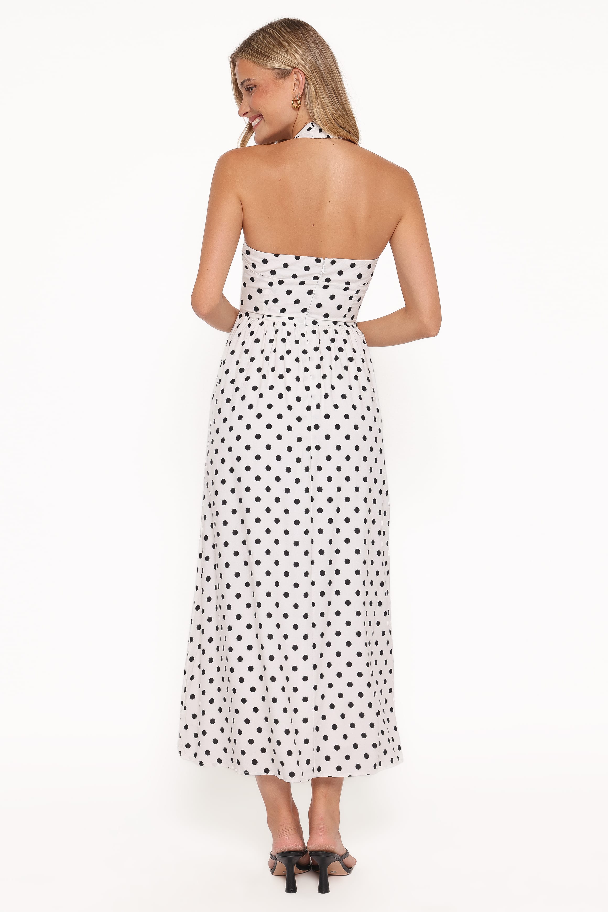 Petal and Pup USA DRESSES Gemini Halterneck Maxi Dress - White Polka Dot