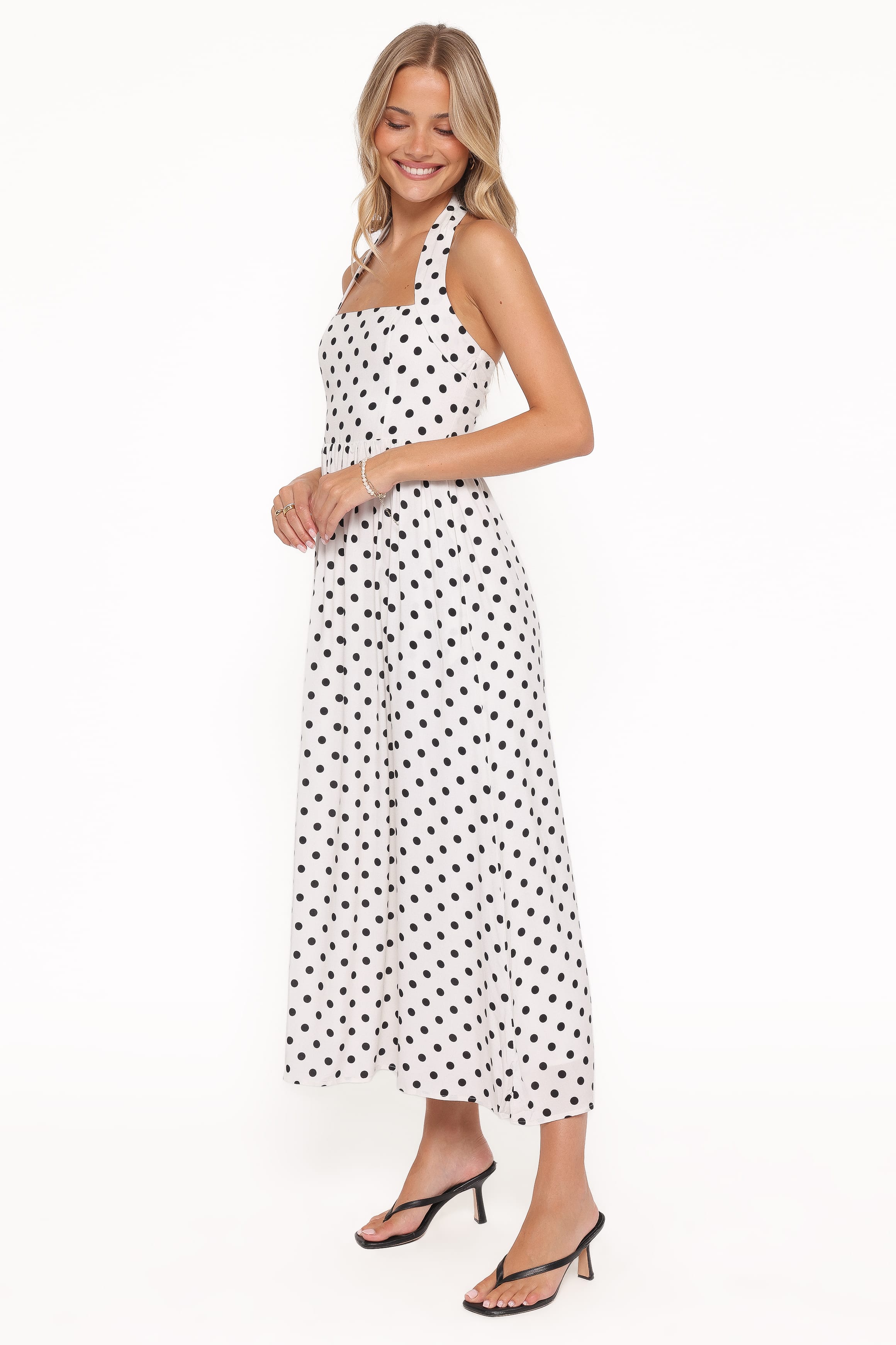 Petal and Pup USA DRESSES Gemini Halterneck Maxi Dress - White Polka Dot