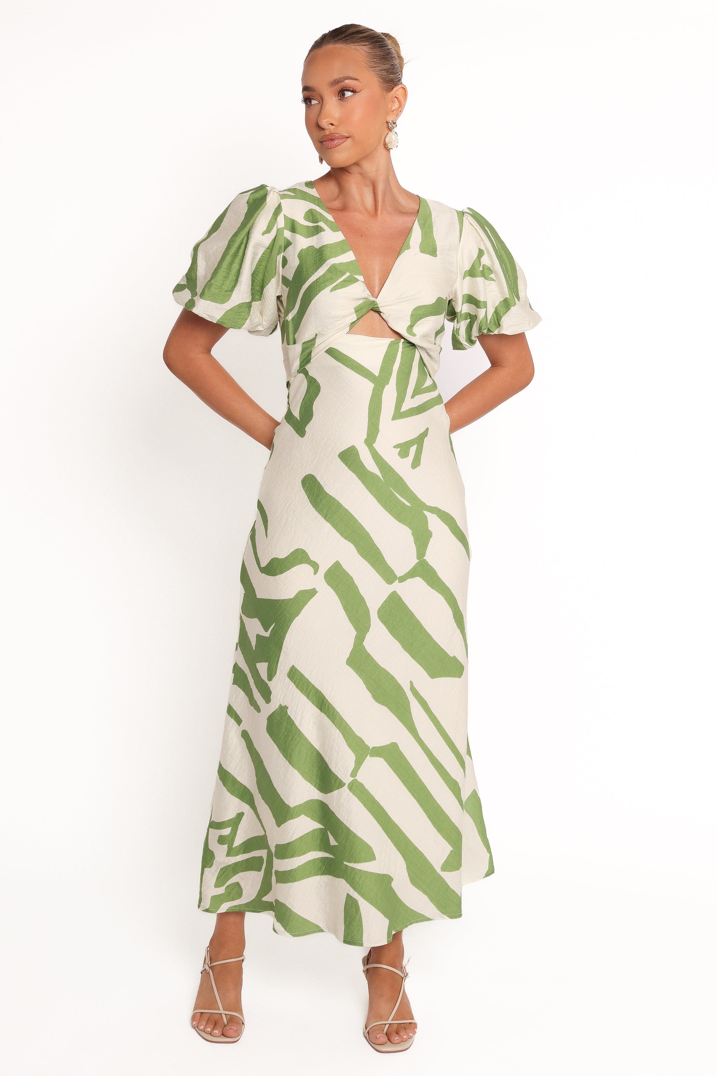 Petal and Pup USA DRESSES Ginevra Maxi Dress - Cream/Green (Hold for Rack)