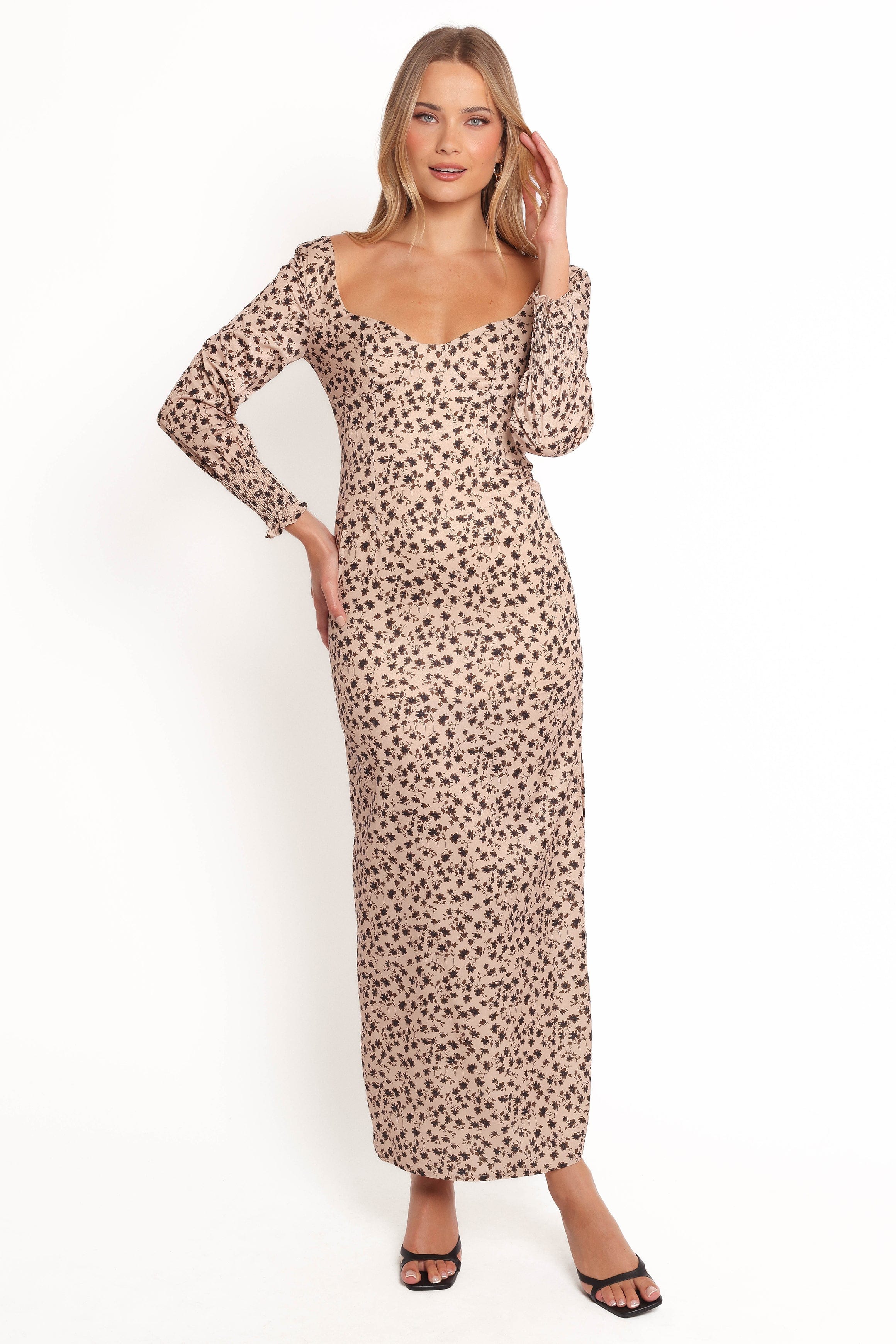 Petal and Pup USA DRESSES Gisella Long Sleeve Midi - Brown Floral (Hold for Rack)