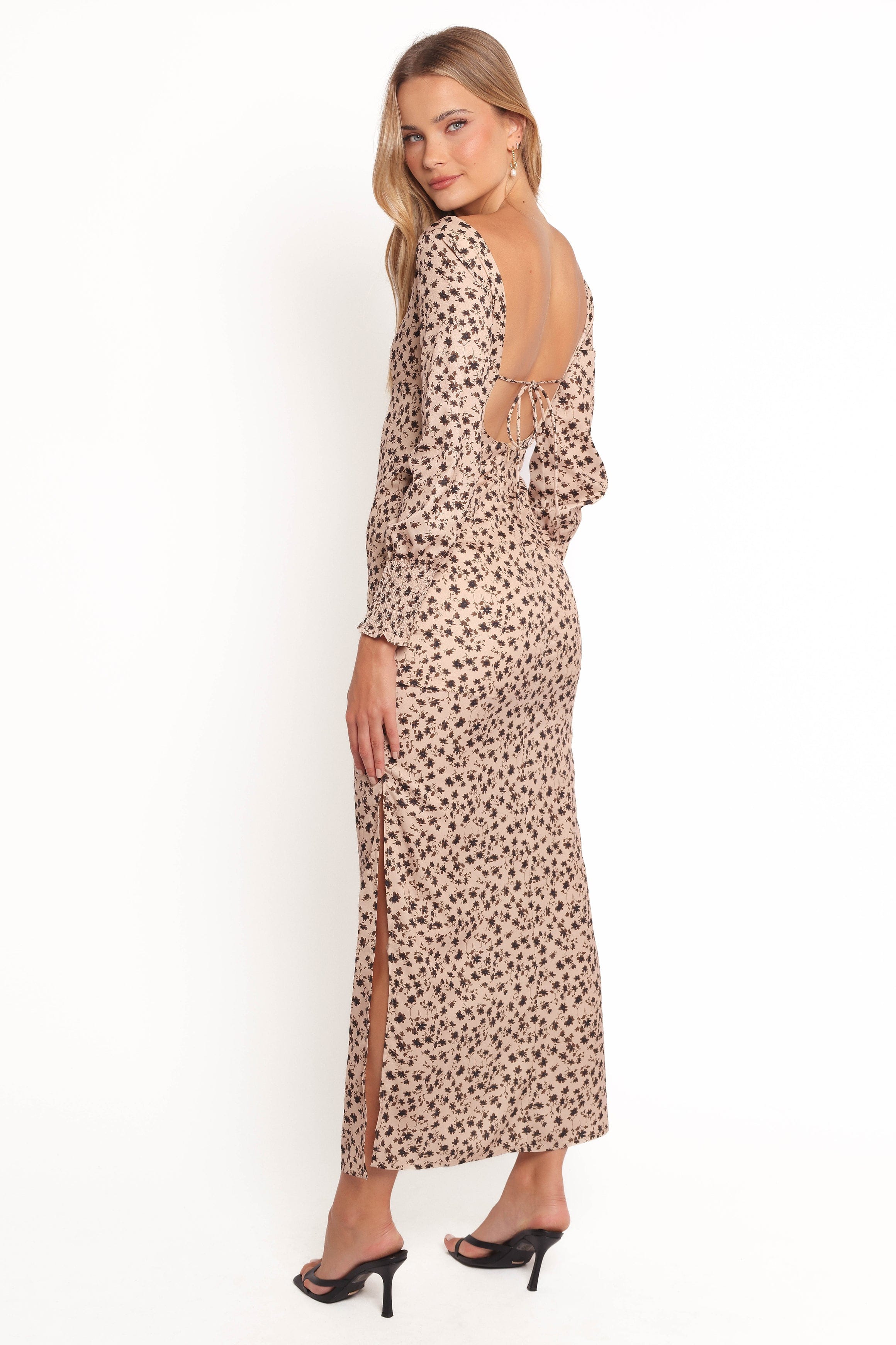 Petal and Pup USA DRESSES Gisella Long Sleeve Midi - Brown Floral (Hold for Rack)
