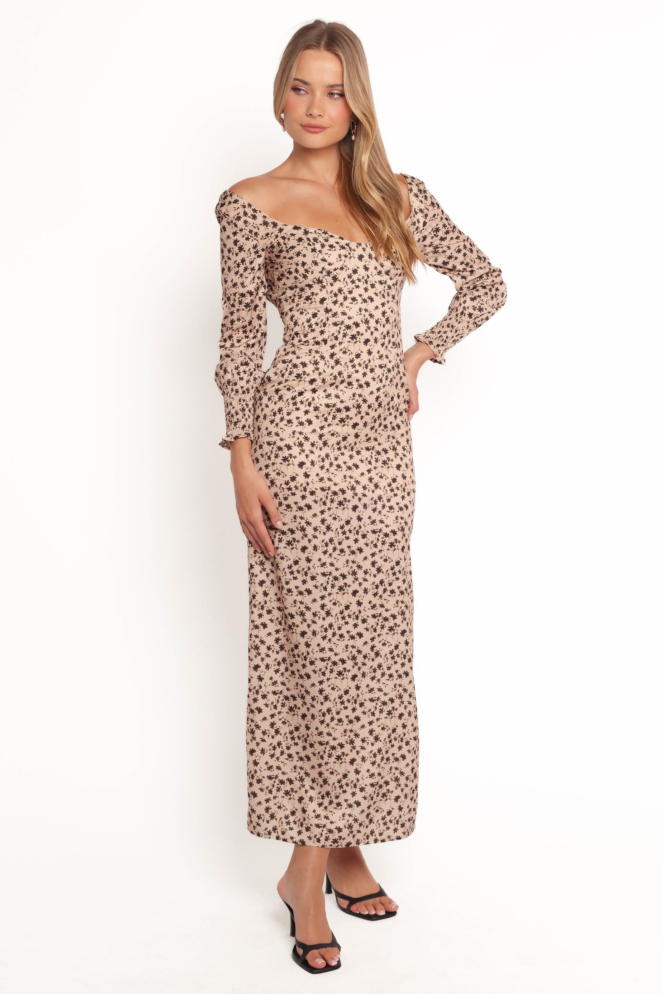 Petal and Pup USA DRESSES Gisella Long Sleeve Midi - Brown Floral (Hold for Rack)