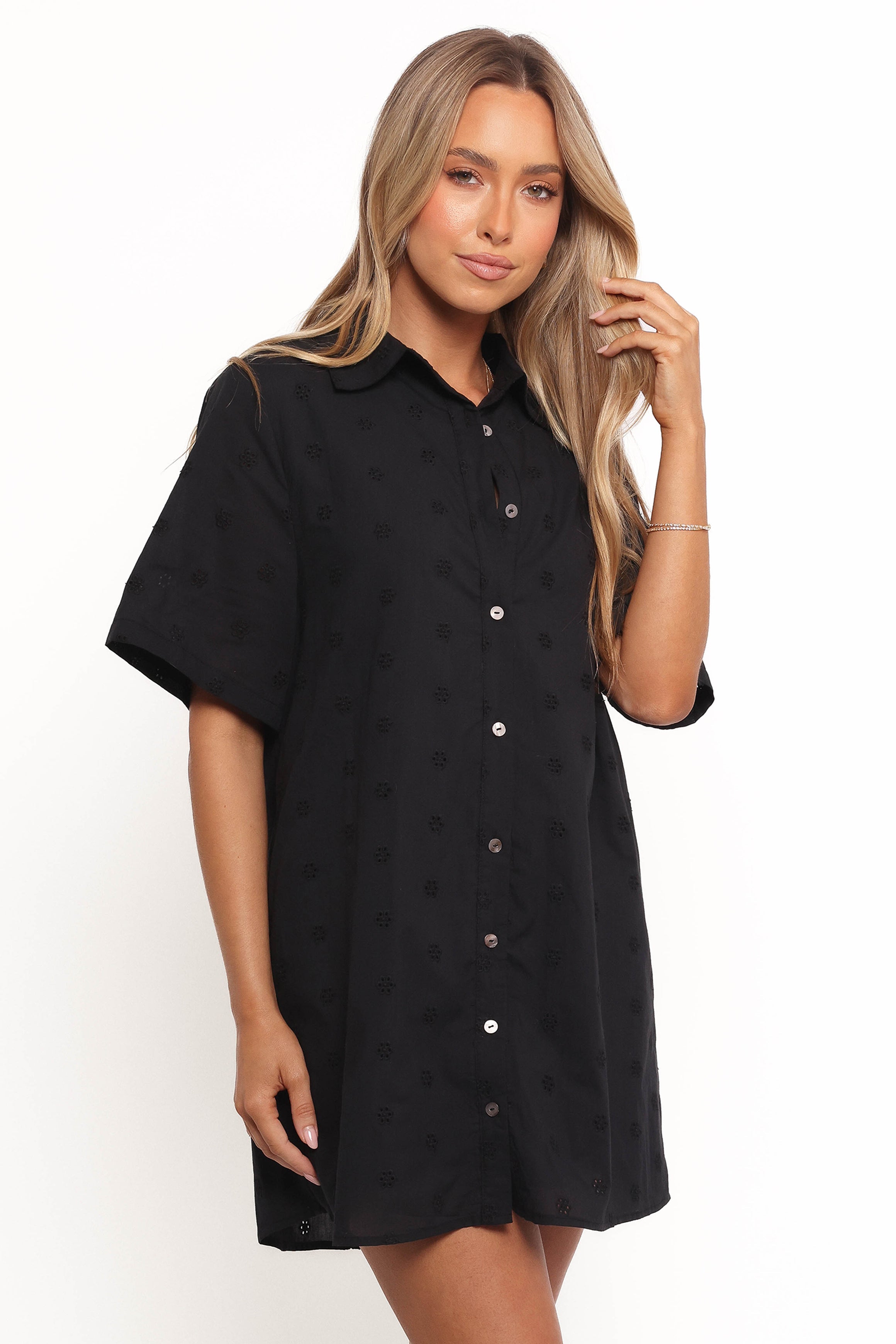 Petal and Pup USA DRESSES Grady Collared Shirt Dress - Black