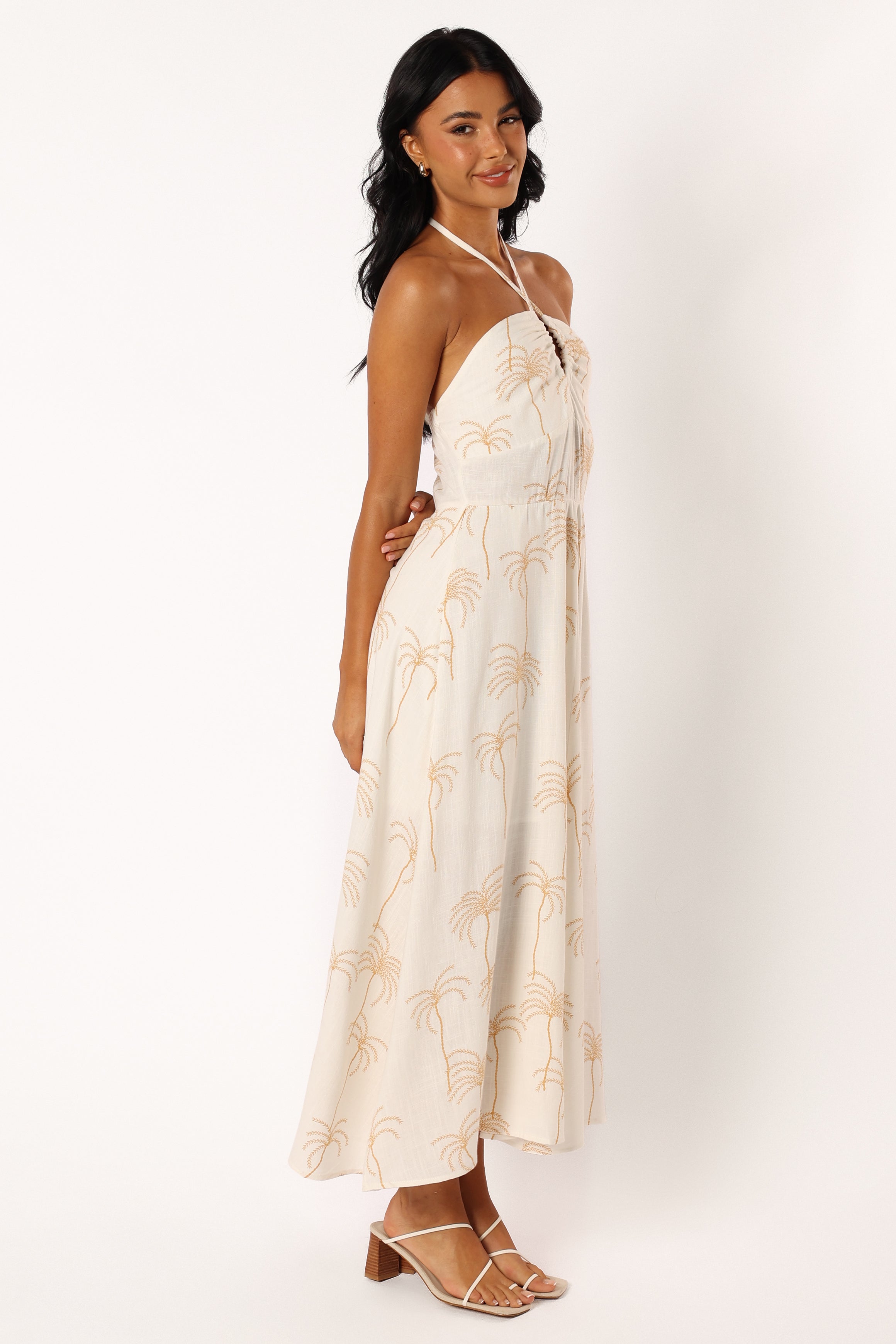Petal and Pup USA DRESSES Granger Halterneck Midi Dress - White Print