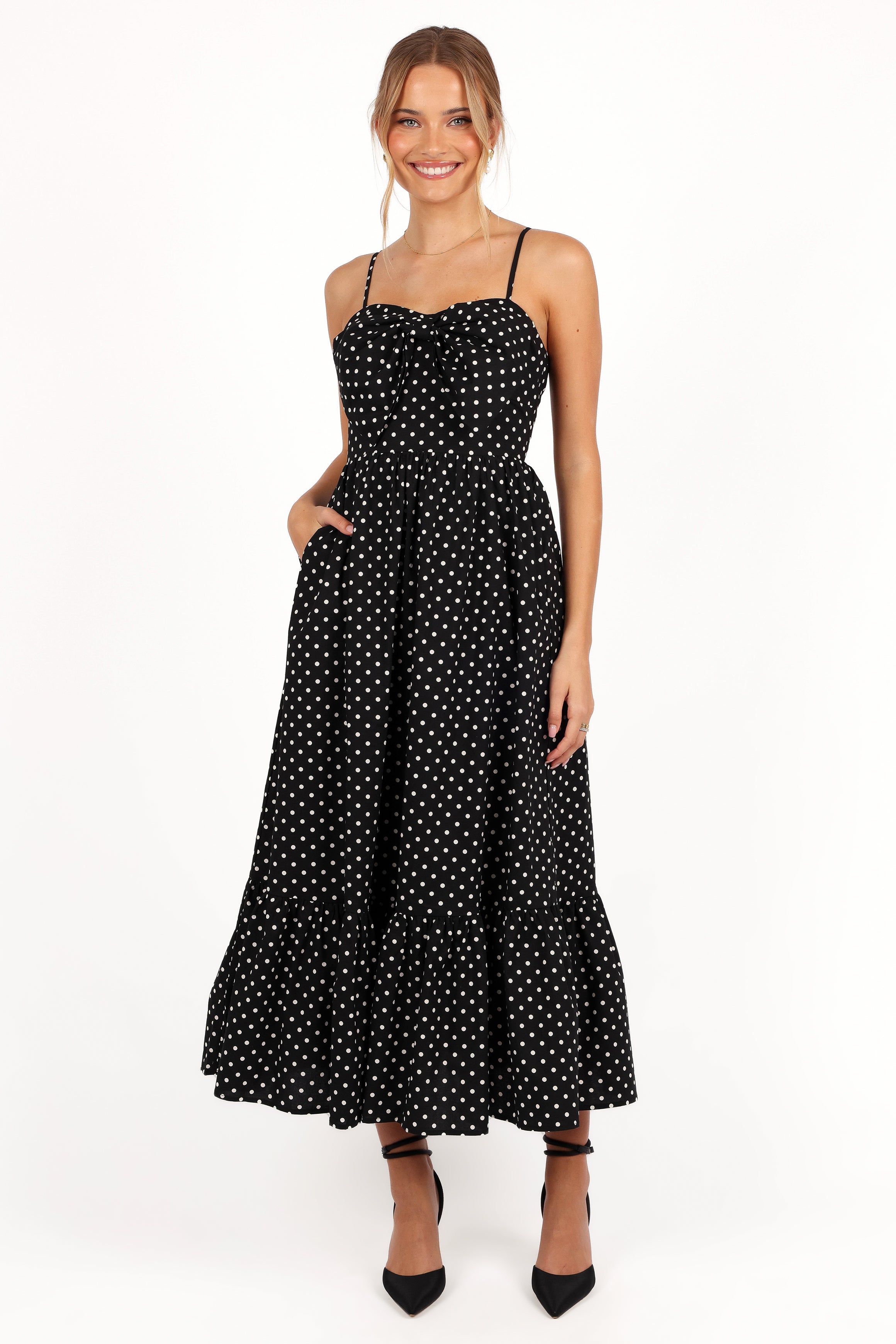 Petal and Pup USA DRESSES Hailee Maxi Dress - Black Polka Dot