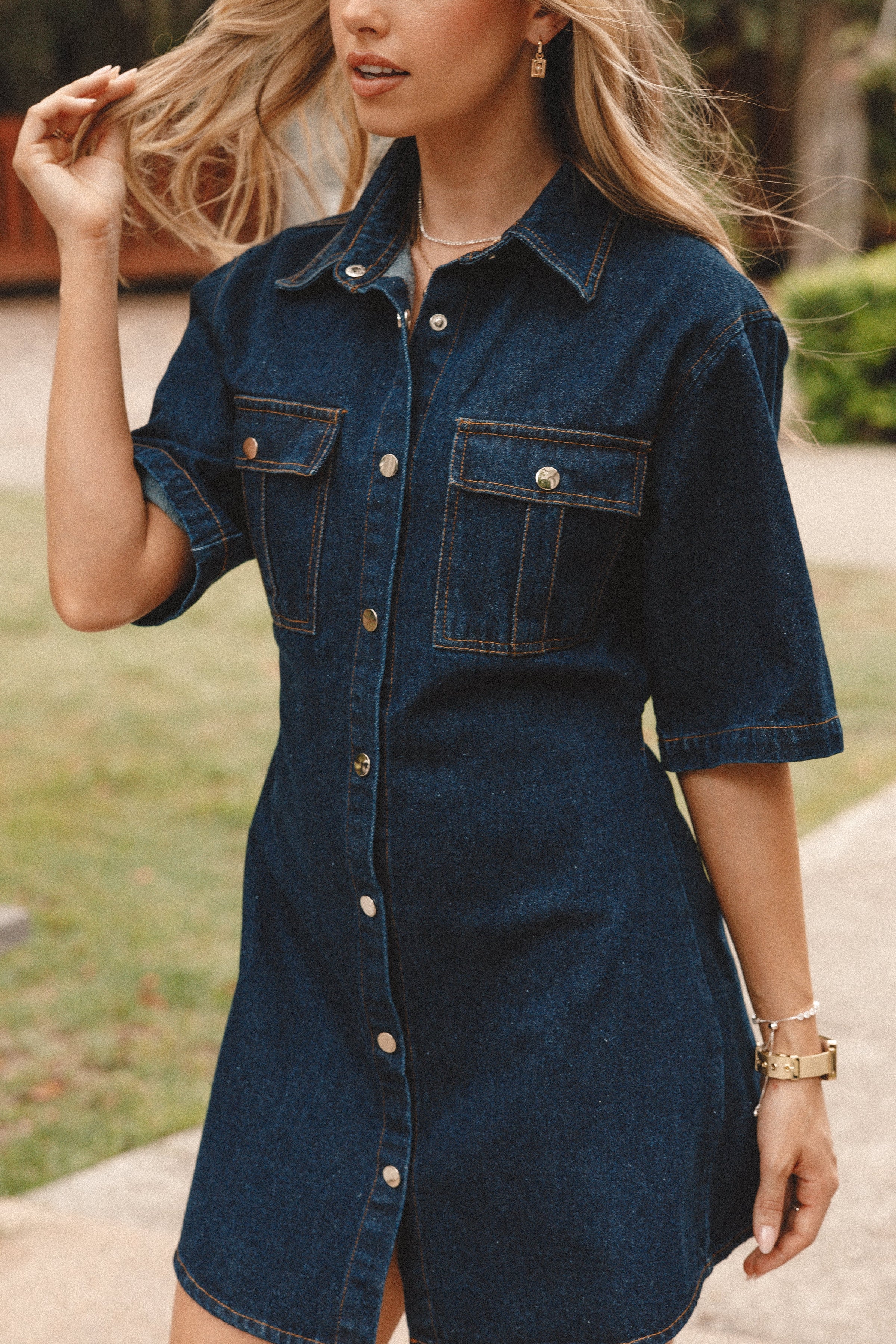Petal and Pup USA DRESSES Hailey Denim Mini Dress - Dark Denim