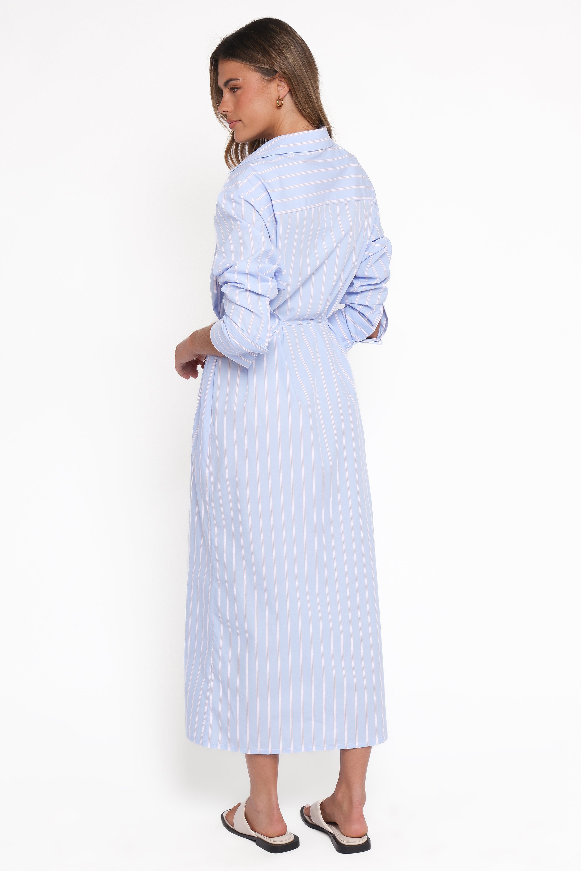 Petal and Pup USA DRESSES Harlan Long Sleeve Midi Dress - Blue Pink Stripe