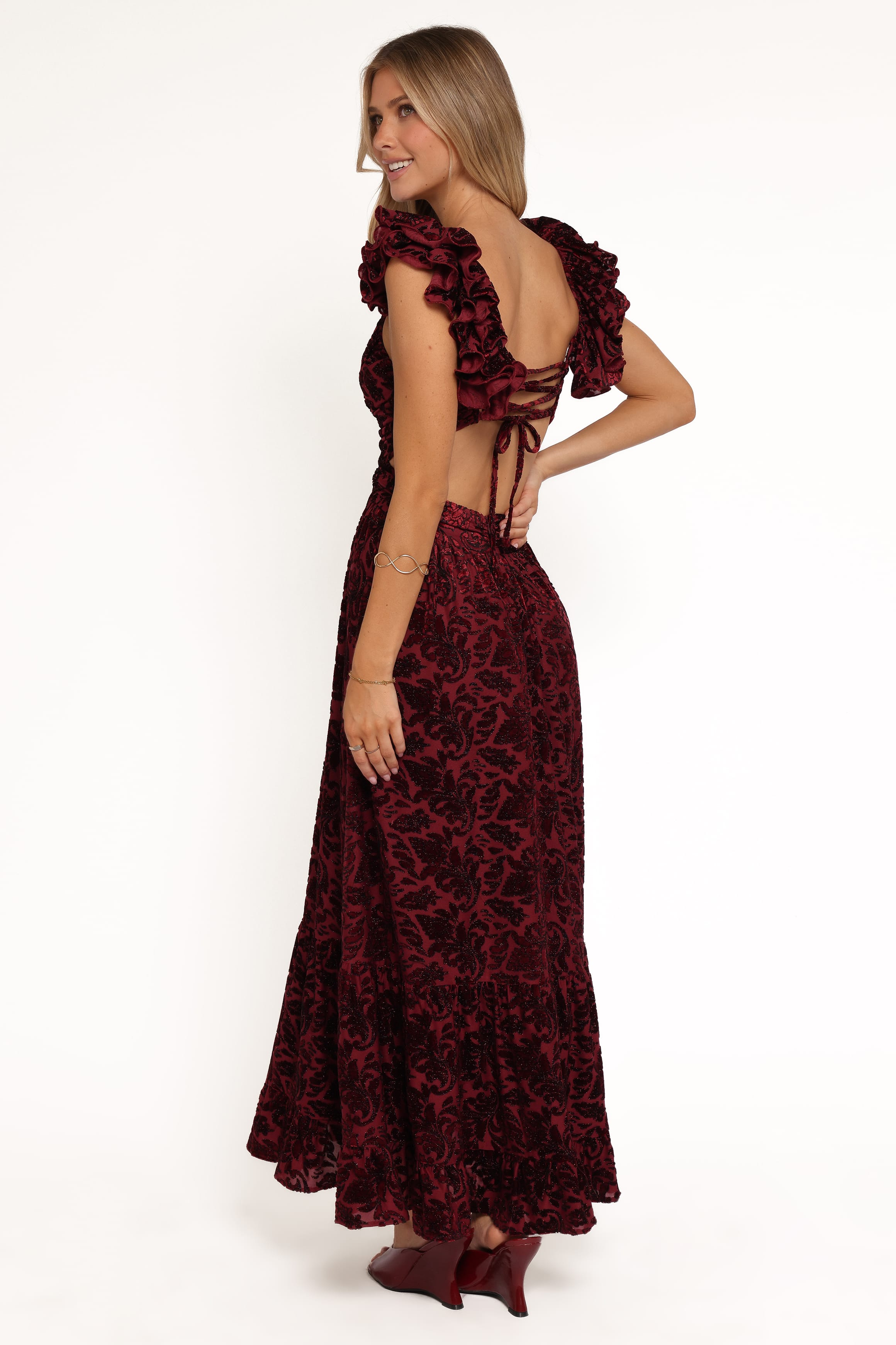 Petal and Pup USA DRESSES Harmony Maxi Dress - Burgundy Metallic Floral