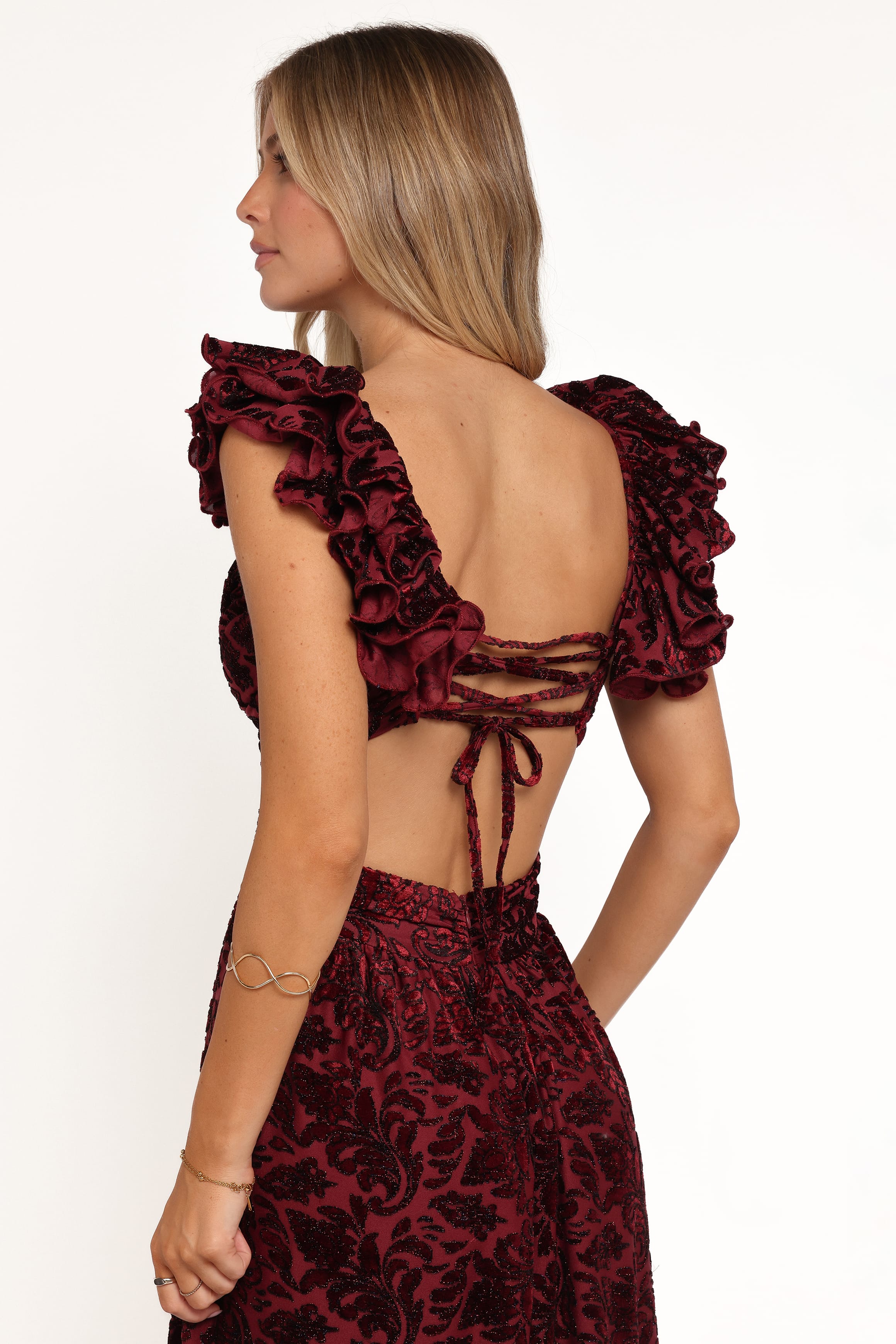 Petal and Pup USA DRESSES Harmony Maxi Dress - Burgundy Metallic Floral