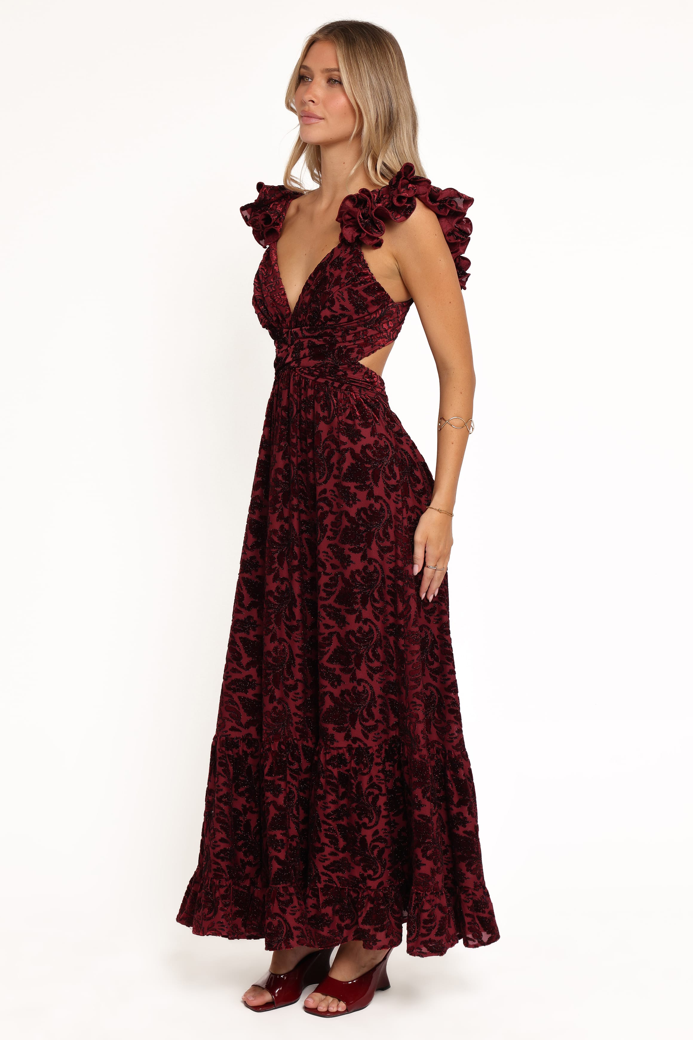 Petal and Pup USA DRESSES Harmony Maxi Dress - Burgundy Metallic Floral