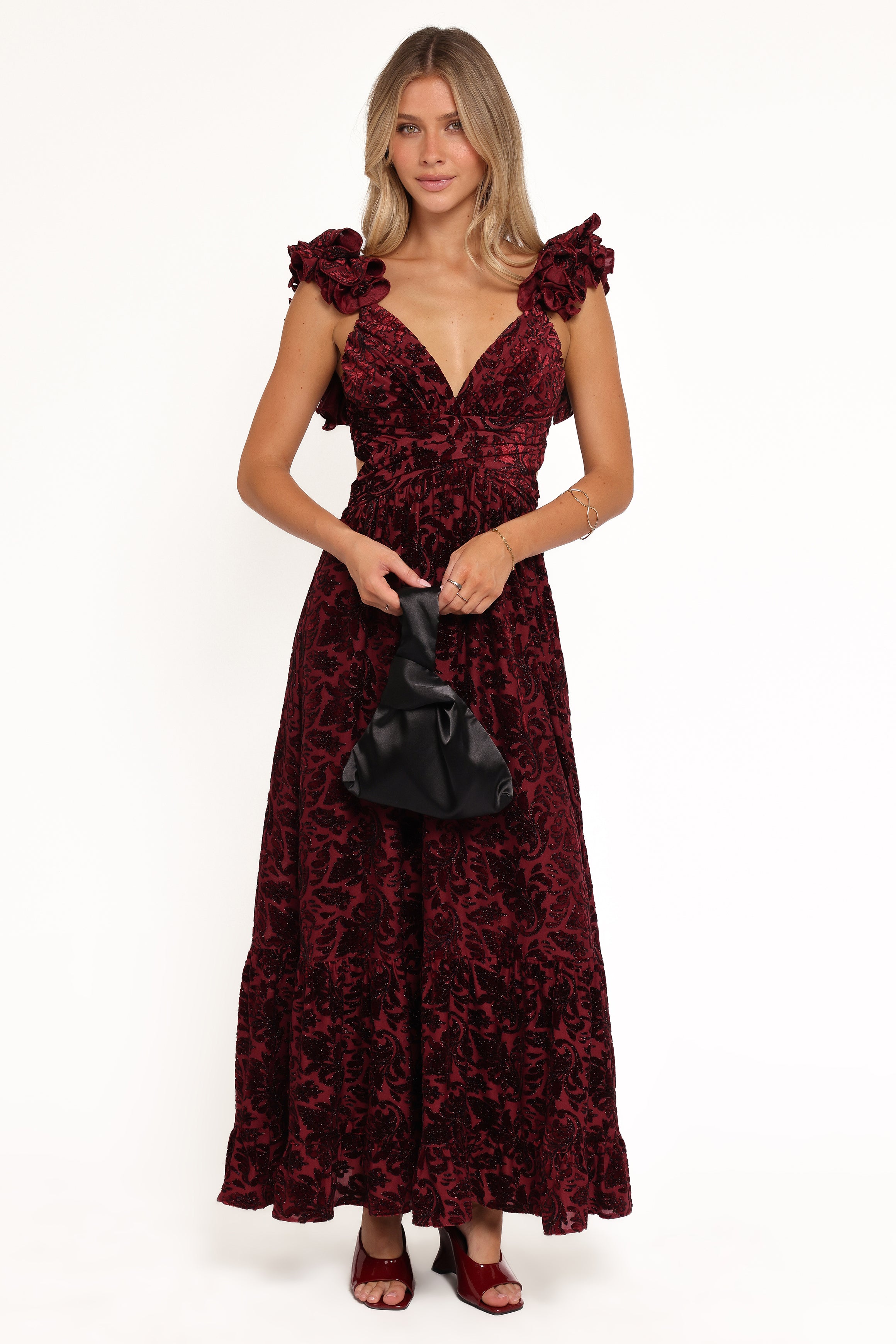 Petal and Pup USA DRESSES Harmony Maxi Dress - Burgundy Metallic Floral