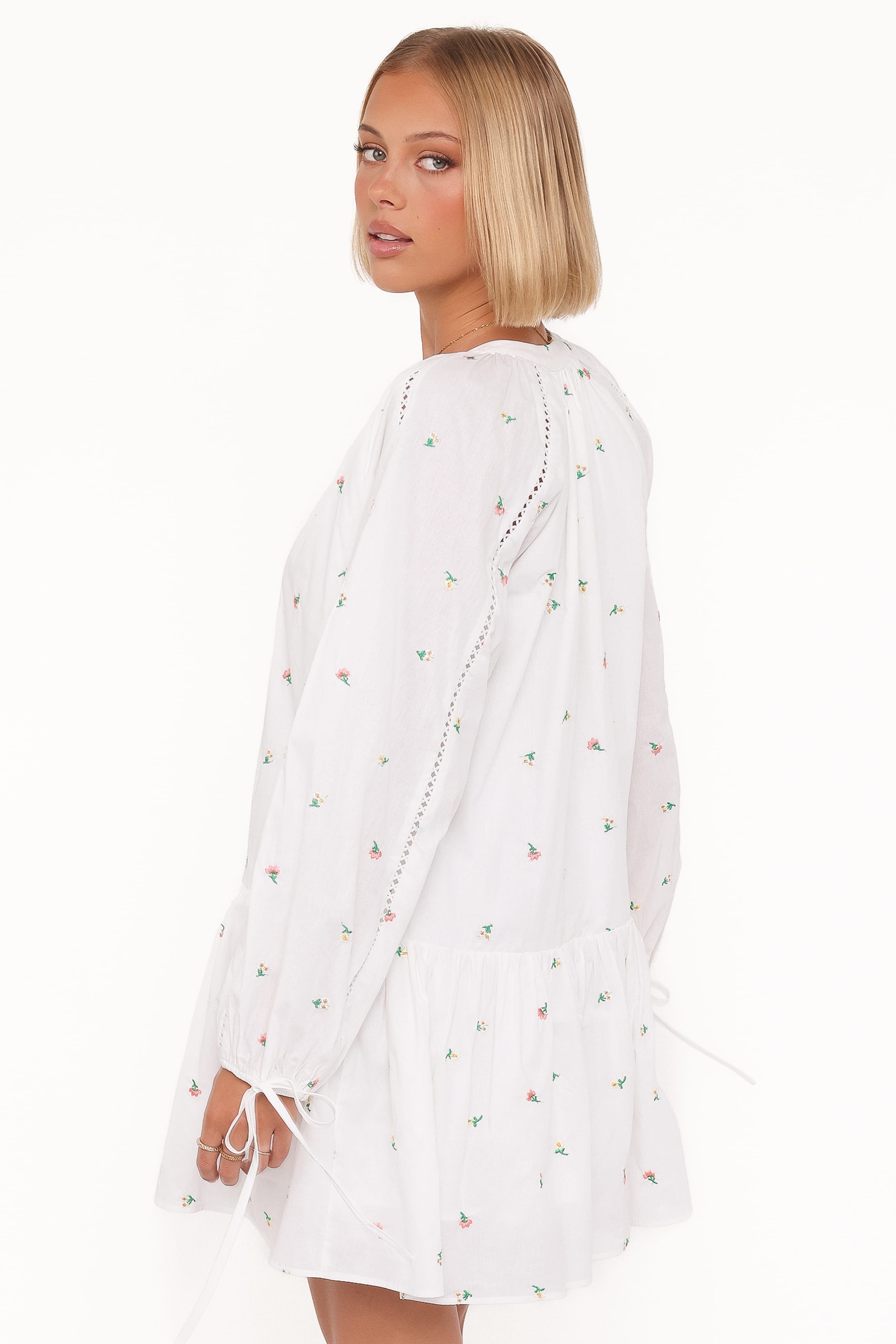 Petal and Pup USA DRESSES Hart Long Sleeve Mini Dress - White Floral