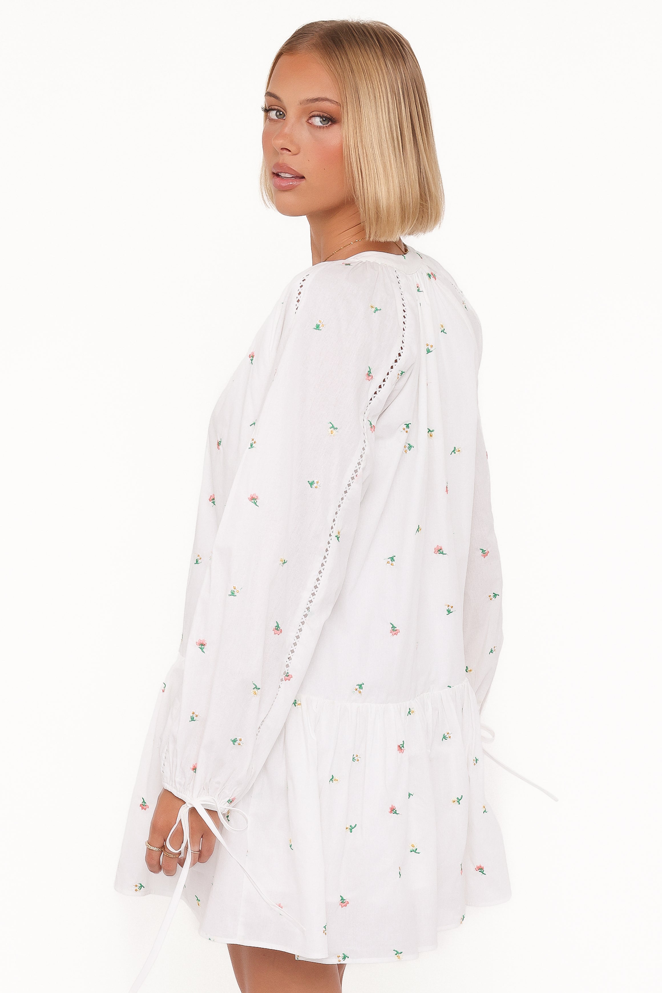 Petal and Pup USA DRESSES Hart Long Sleeve Mini Dress - White Floral