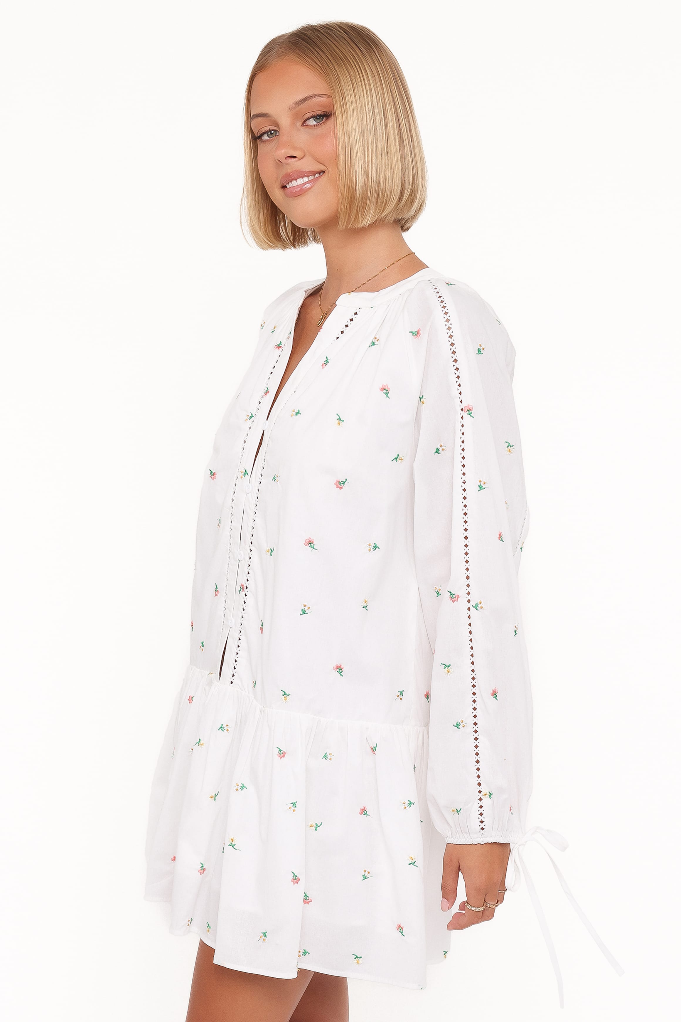 Petal and Pup USA DRESSES Hart Long Sleeve Mini Dress - White Floral