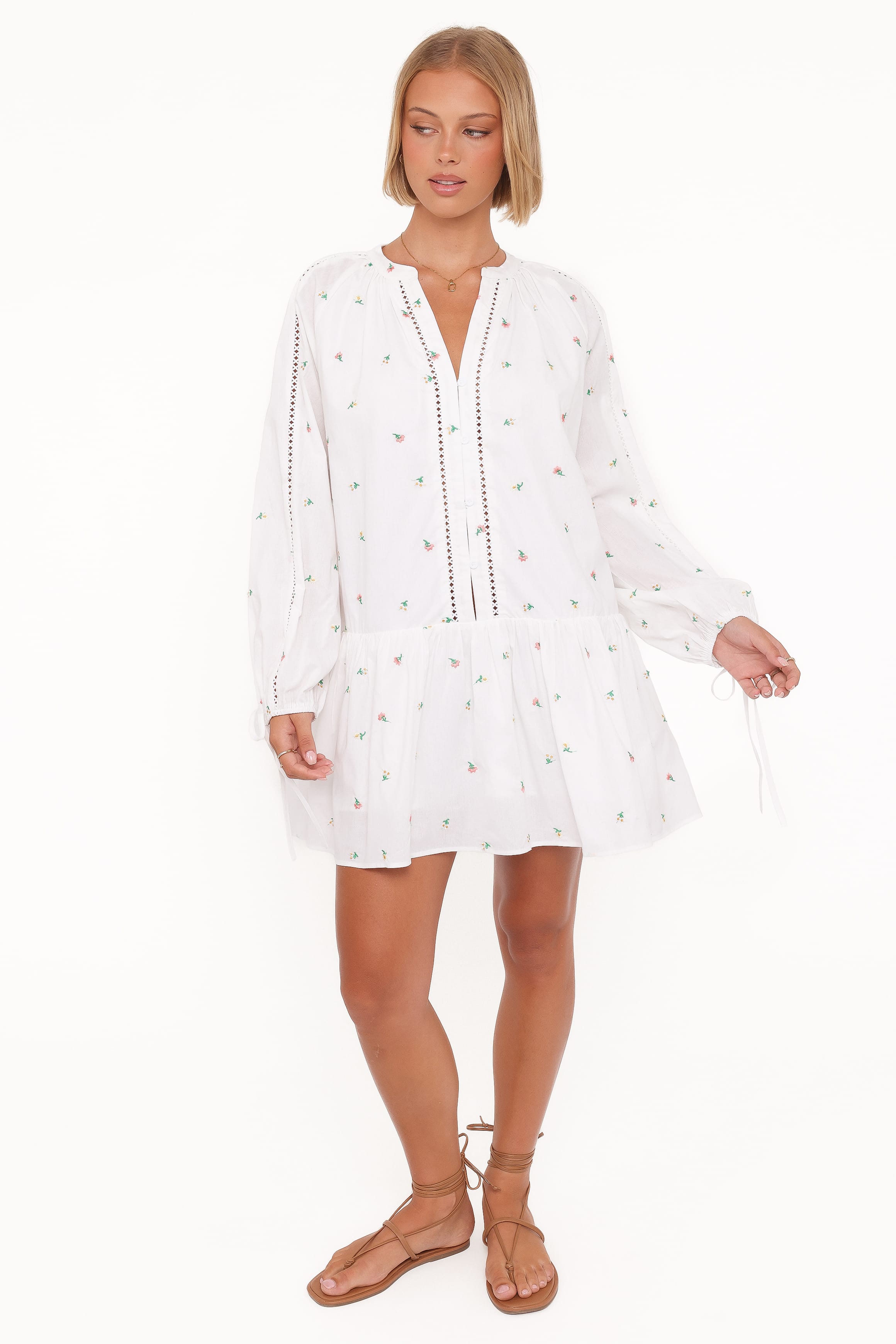 Petal and Pup USA DRESSES Hart Long Sleeve Mini Dress - White Floral