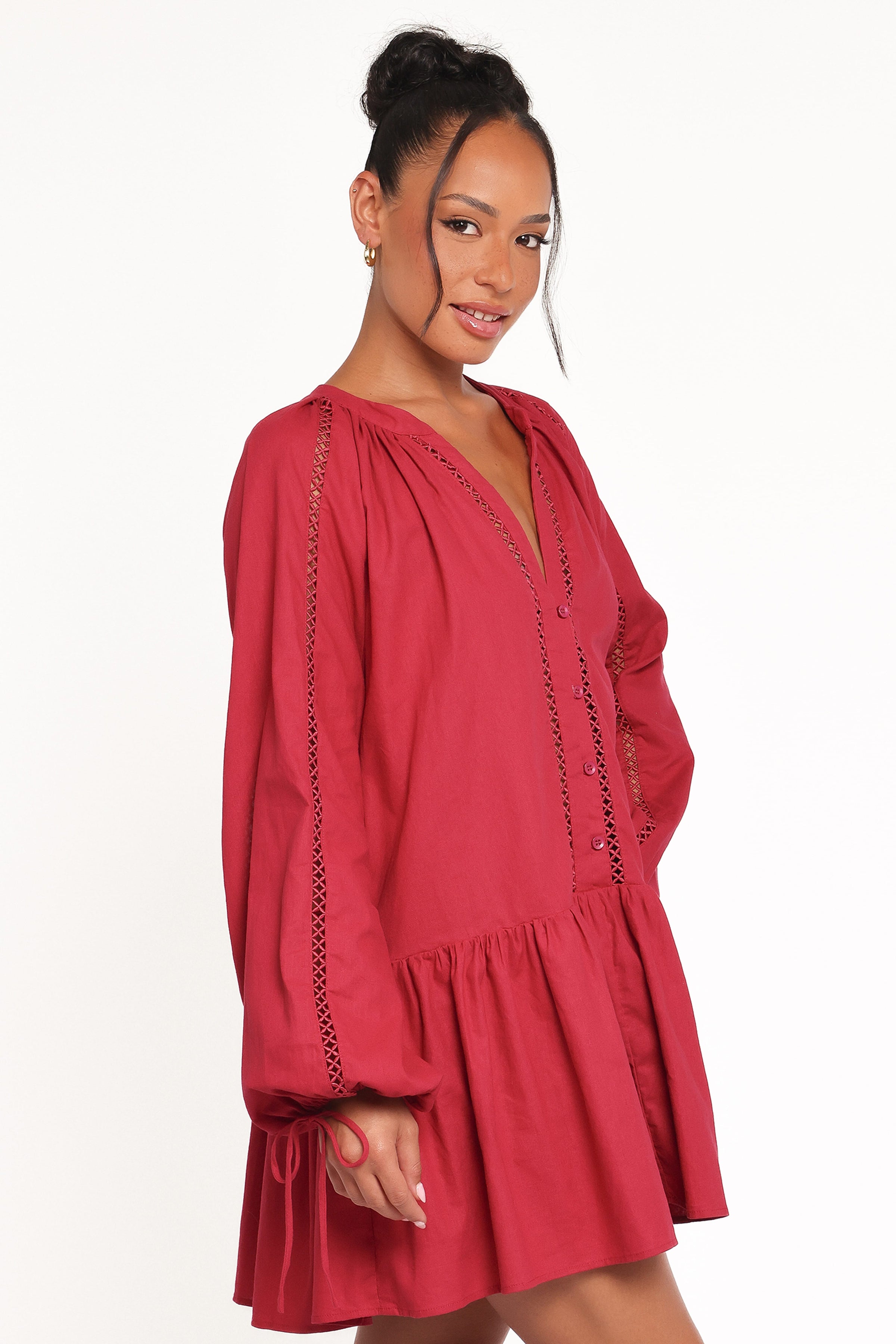 Petal and Pup USA DRESSES Hart Long Sleeve Mini Dress - Wine