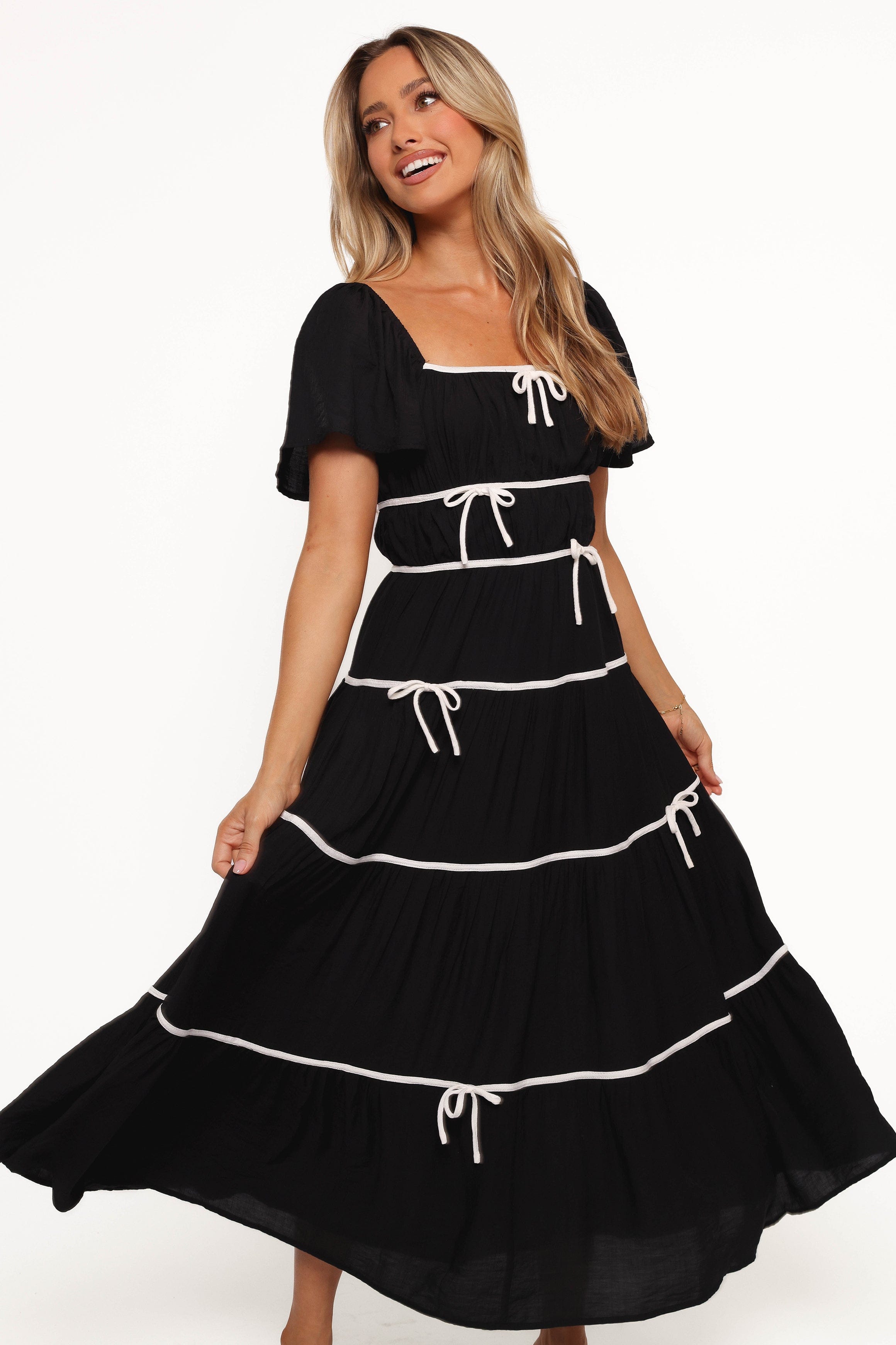 Petal and Pup USA DRESSES Harvey Maxi Bow Dress - Black/White (Hold for Rack)
